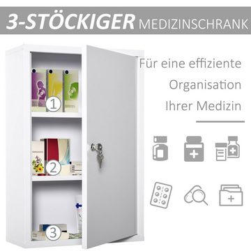 Kleankin Medizinschrank (Set, 1-St., Arzneischrank) Erste-Hilfe-Schrank mit Schloss 3 Fächer Stahl Weiß