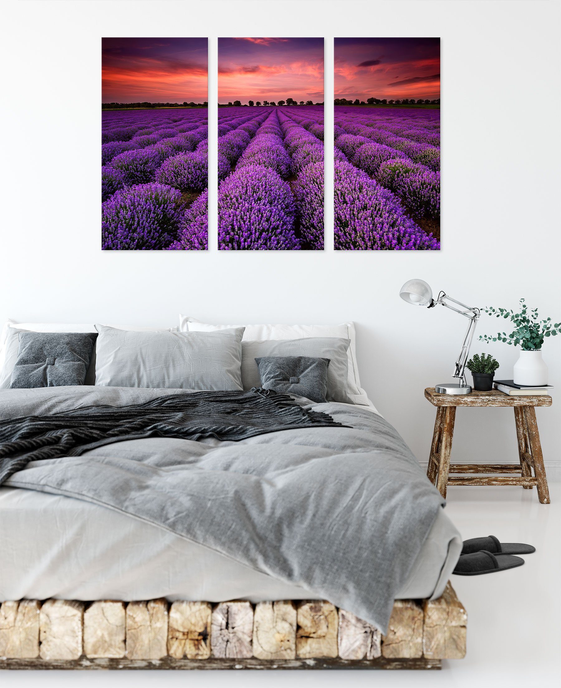 Wunderschöne 3Teiler Wunderschöne Zackenaufhänger Lavendel Pixxprint (120x80cm) Leinwandbild bespannt, Lavendel fertig inkl. St), Provence, Leinwandbild Provence (1