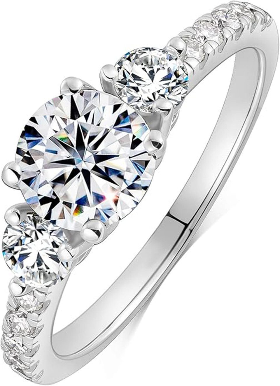 Jumpeak Diamantring Drei-Steine-Ring,Rundes Brillantschliff-Ring,1ct/2ct, D, VS1, 585 Gold,Jahrestagsgeschenk,Verlobungsring,Geburtstagsgeschenk