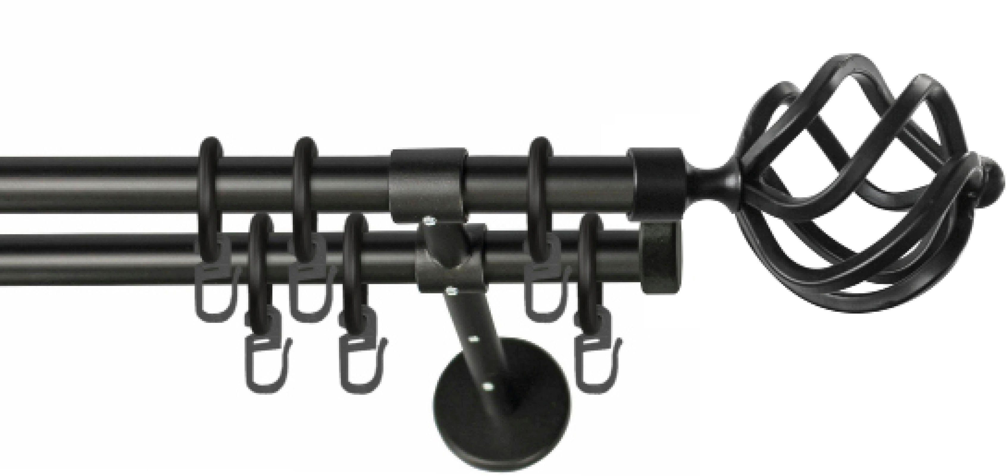 Gardinenstange RUSTIKA, GARESA, Ø 16 mm, 2-läufig, Wunschmaßlänge, verschraubt, rustikale Vorhanggarnitur, verlängerbar, Eisen, Endknopf Korb