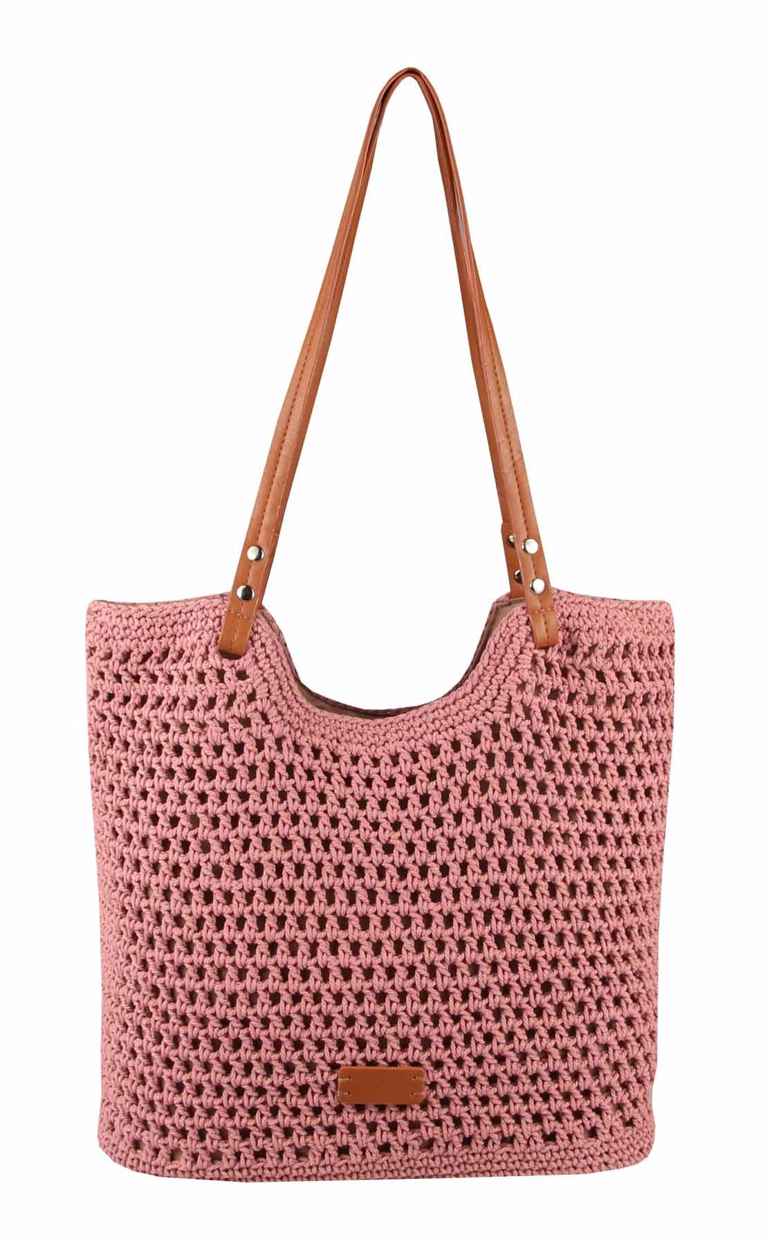 ITALYSHOP24 Schultertasche DAMEN TASCHE Boho Shopper Strohtasche Tote Bag Geflecht Häkeltasche, Textil Basttasche Strand Retro Freizeit Urlaub Sommer Beuteltasche