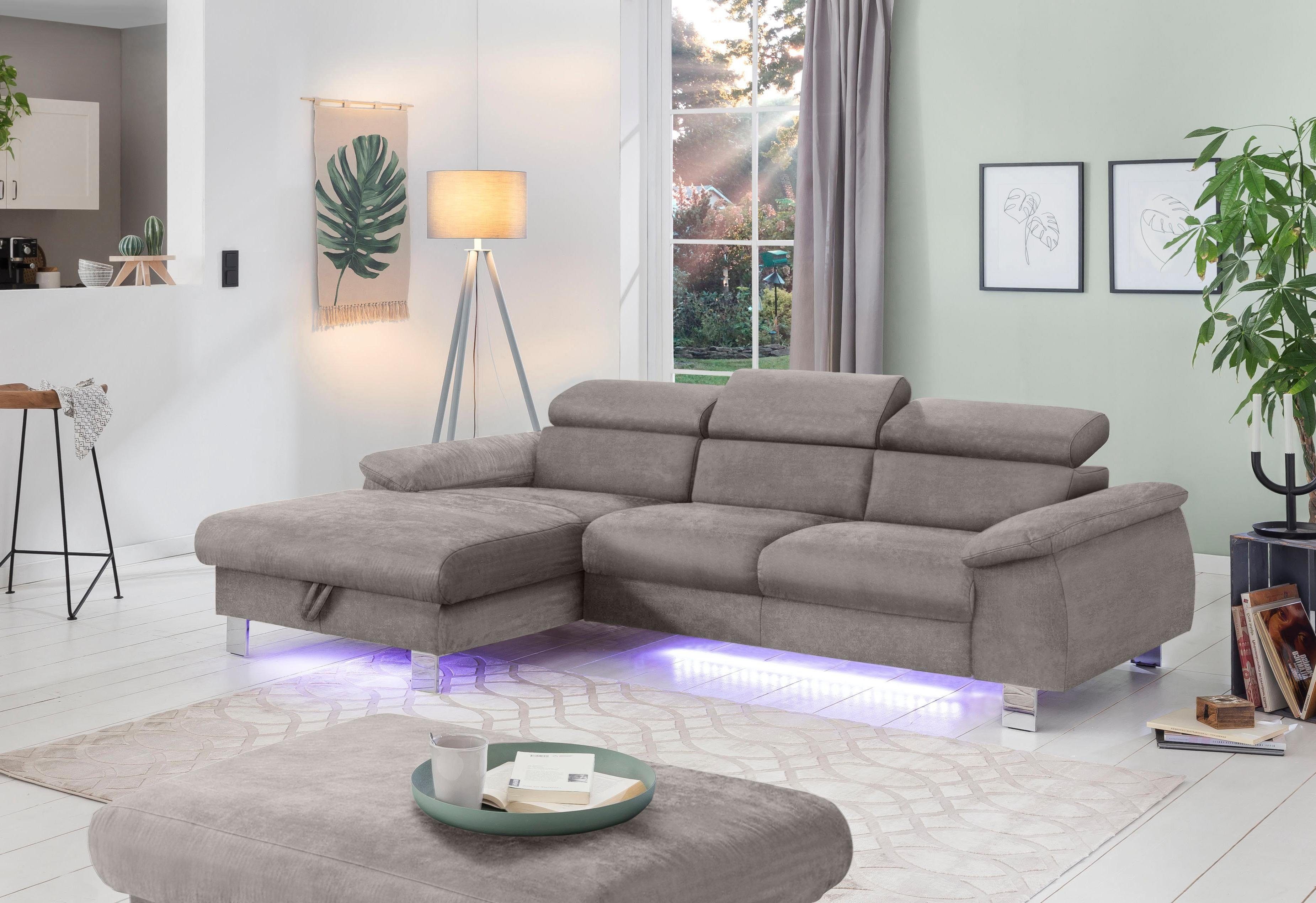 COTTA Ecksofa Komaris L-Form, B: 244 cm, mit Kopfteilverstellung, optional Bettfunktion, Bettkasten & Licht