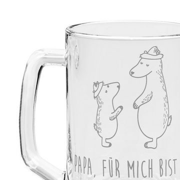 Mr. & Mrs. Panda Bierkrug Bären mit Hut - Transparent - Geschenk, Vatertag, Familie, Papa, Söhn, Premium Glas, Lasergravur