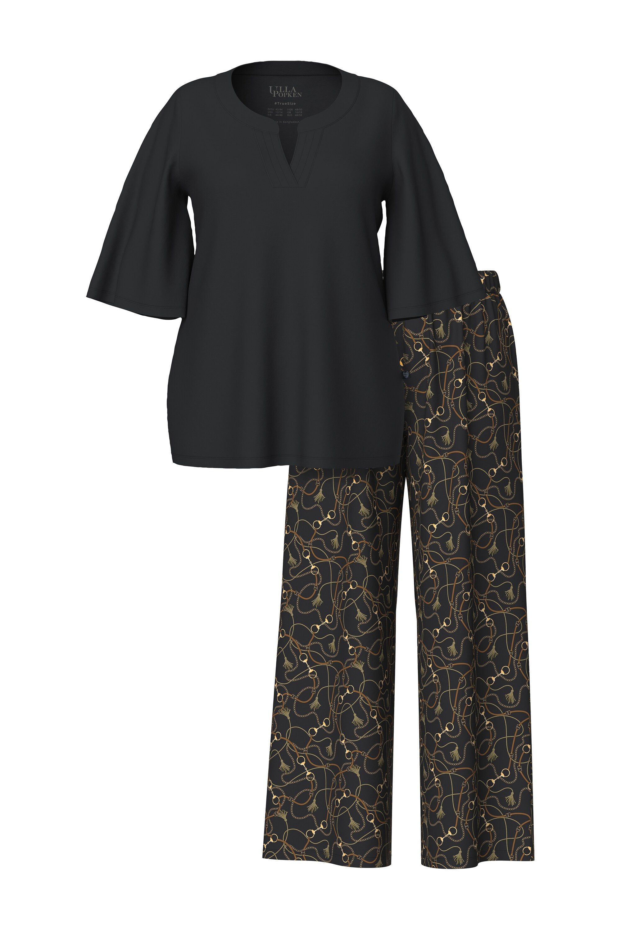 Ulla Popken Pyjama Schlafanzug Kettenmuster Tunika-Ausschnitt günstig online kaufen