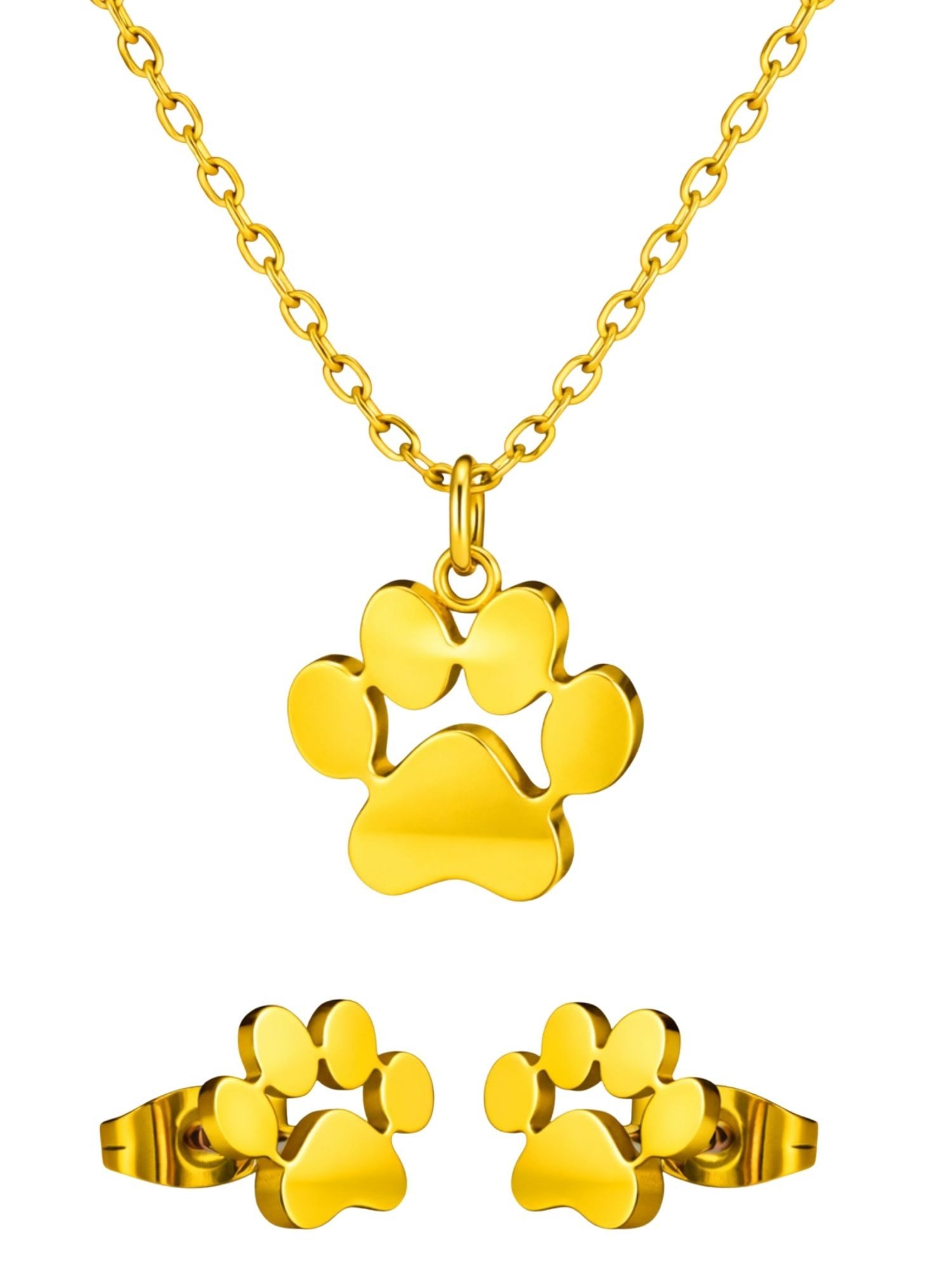 BS Schmuckdesign Ohrring und Ketten Set Schmuckset Damen Halskette und Ohrstecker verspieltes Design (Set, 3-tlg., inkl. Schmuckbox), 18K vergoldet, hypoallergen & wasserfest