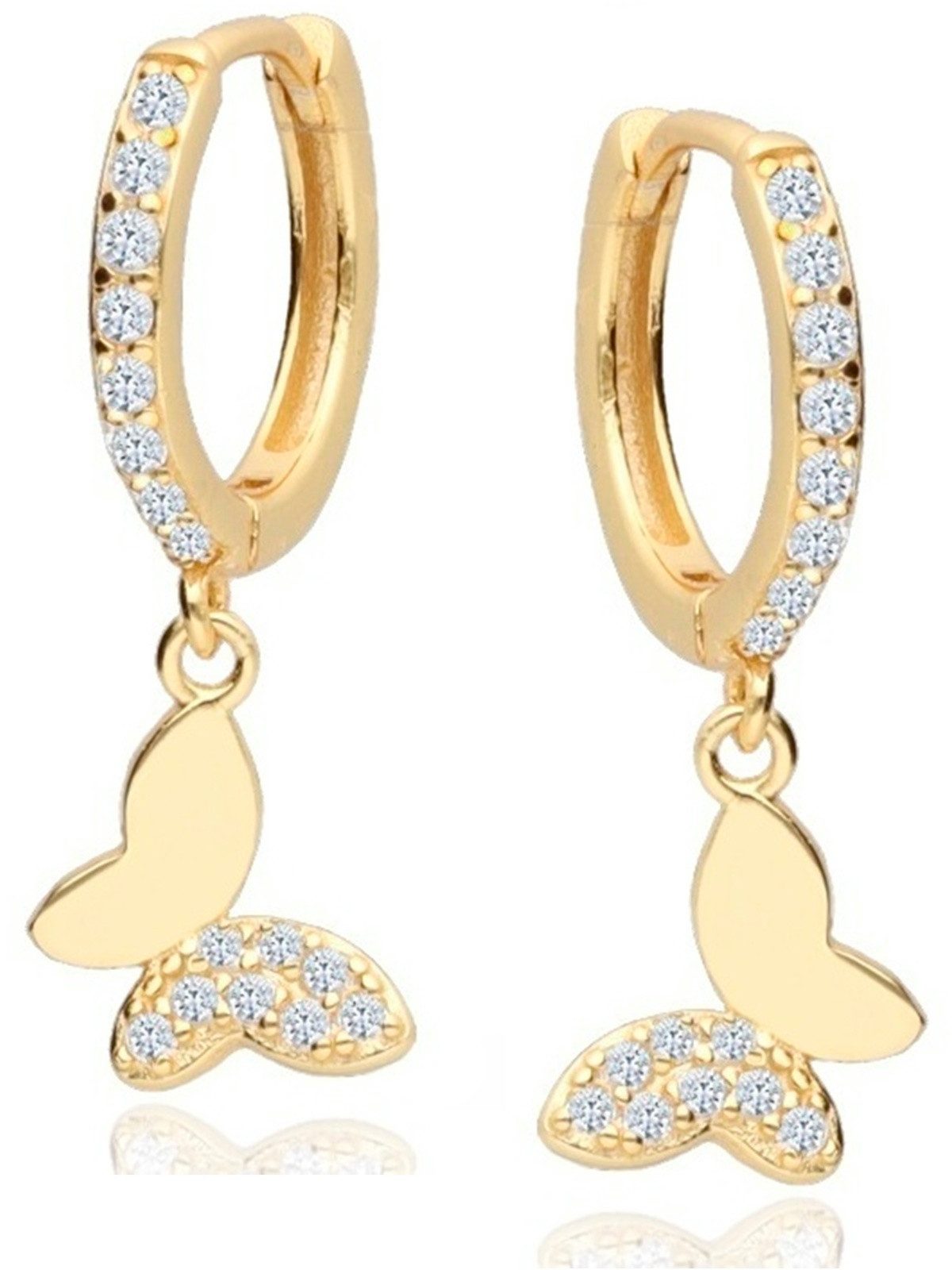 Goldene Hufeisen Paar Creolen Creolen Gold Schmetterling 925 Gelbgold vergoldet Zirkonia Ohrringe, 925 Sterling Silber Goldschmuck für Damen
