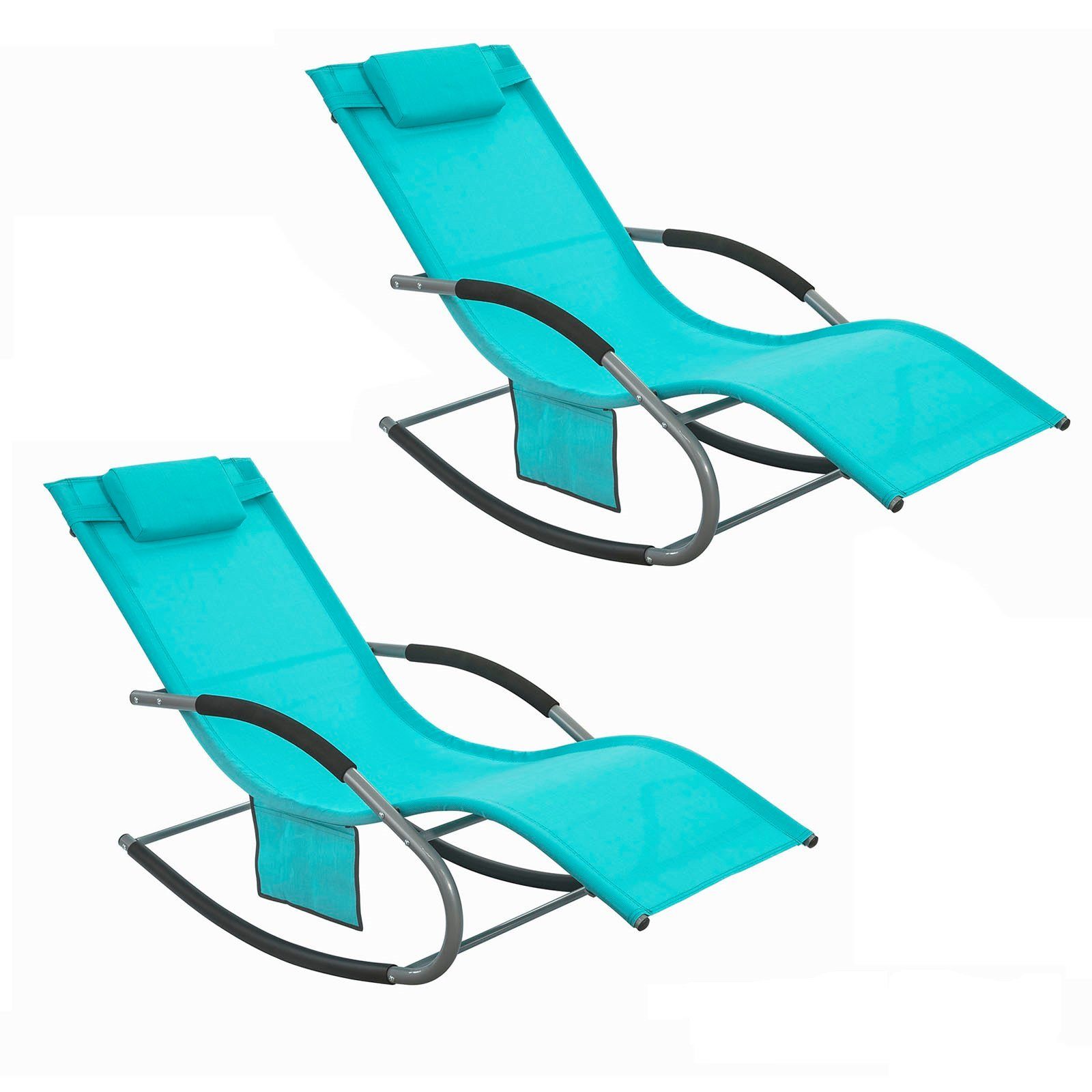 SoBuy Gartenliege OGS28x2, Schaukelstuhl Schaukelliege Strandliege Gartenmöbel, 2 st, Sonnenliege 2 Personen Liegestuhl Gartenliege wetterfest,Outdoor