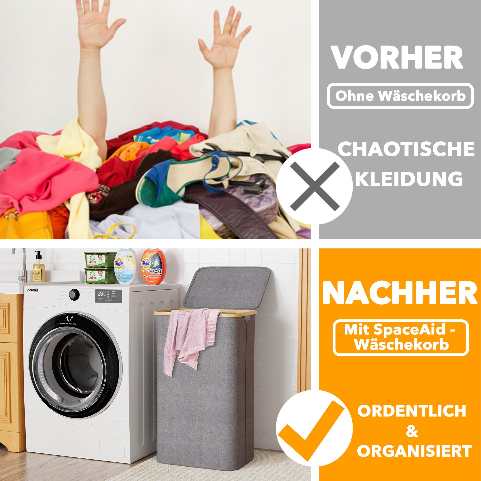 SpaceAid Wäschekorb mit Deckel (110L)