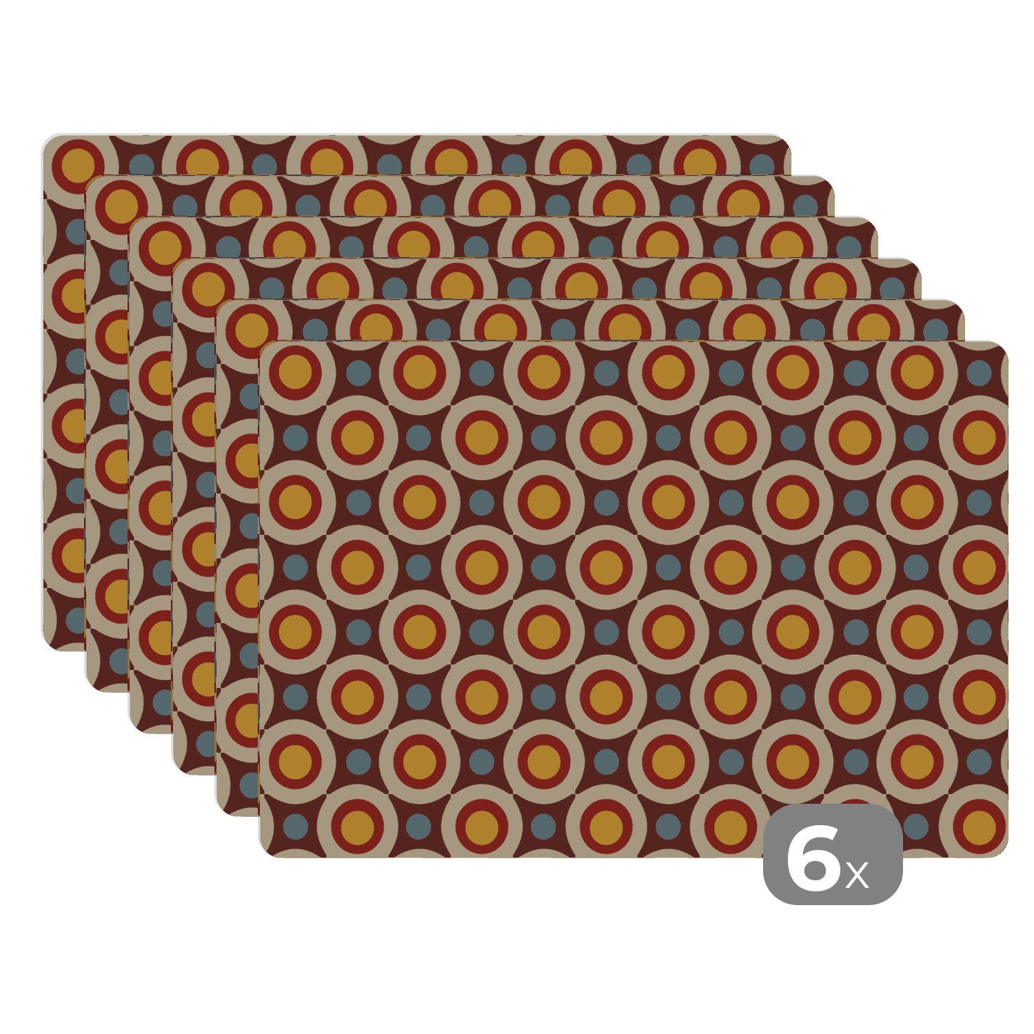 MuchoWow Platzset Retro - Vintage - Design - Kreis, (6-St), Platzsets, Tischset, Abwaschbar, Tischsets, Platzdeckchen