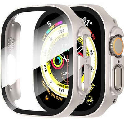 SmartUP Smartwatch-Hülle 2X Hülle für Apple Watch Ultra 2 / Ultra 49mm Case Display Schutzhülle, Schutzhülle mit integriertem gehärtetem Glas