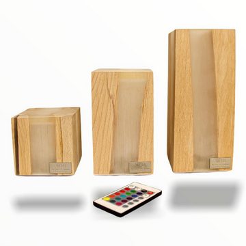 ARTECSIS LED Tischleuchte Design-Tischlampe Cube aus Holz, viele Farben, Effekte, Innenraum, wählbar