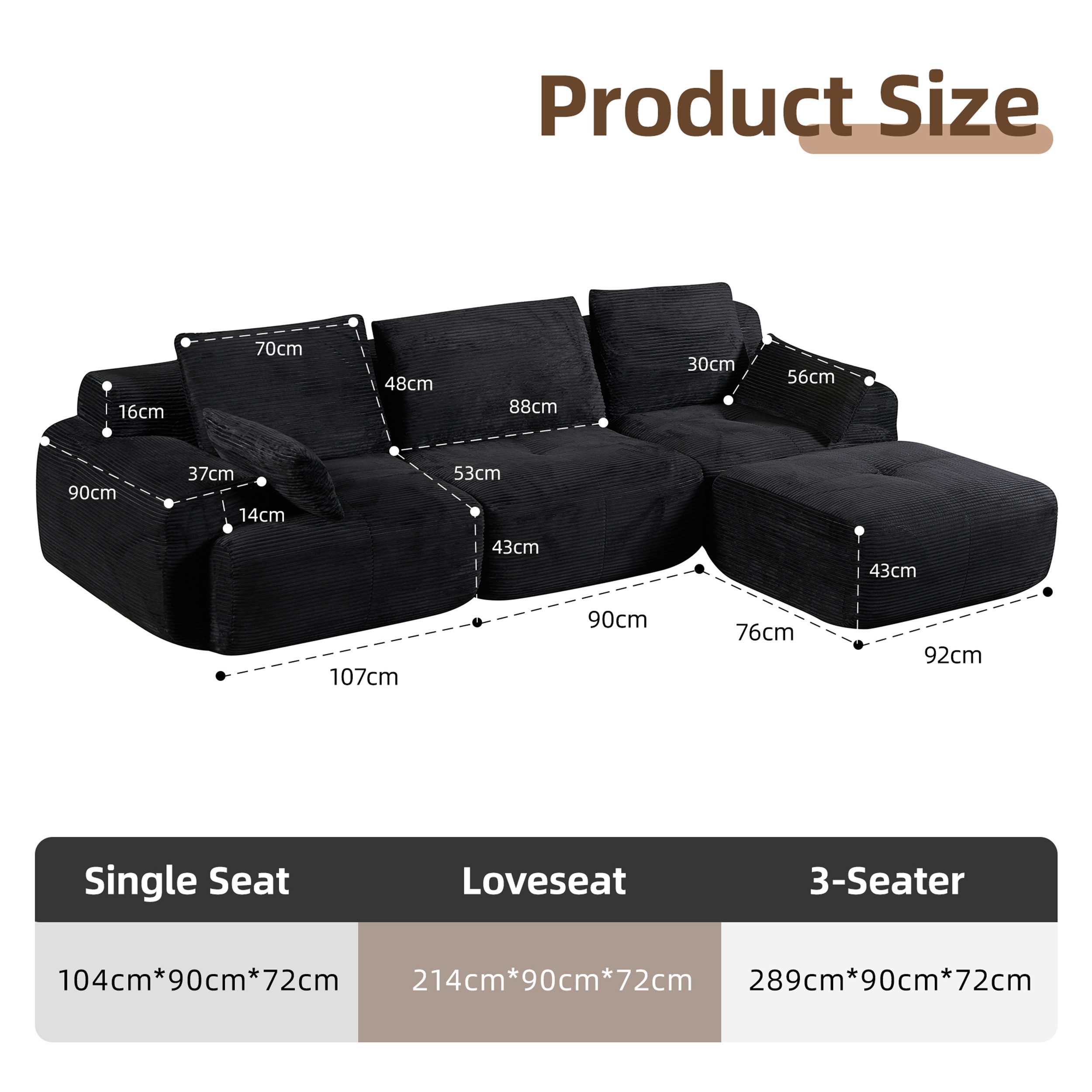 Vankel Sofa Sofa 3-2-1 Sitzer mit Schlaffunktion – Wohnzimmersofa modern & bequem, Bequemes Sofa mit Bettfunktion – modern, kompakt und flexibel nutzbar