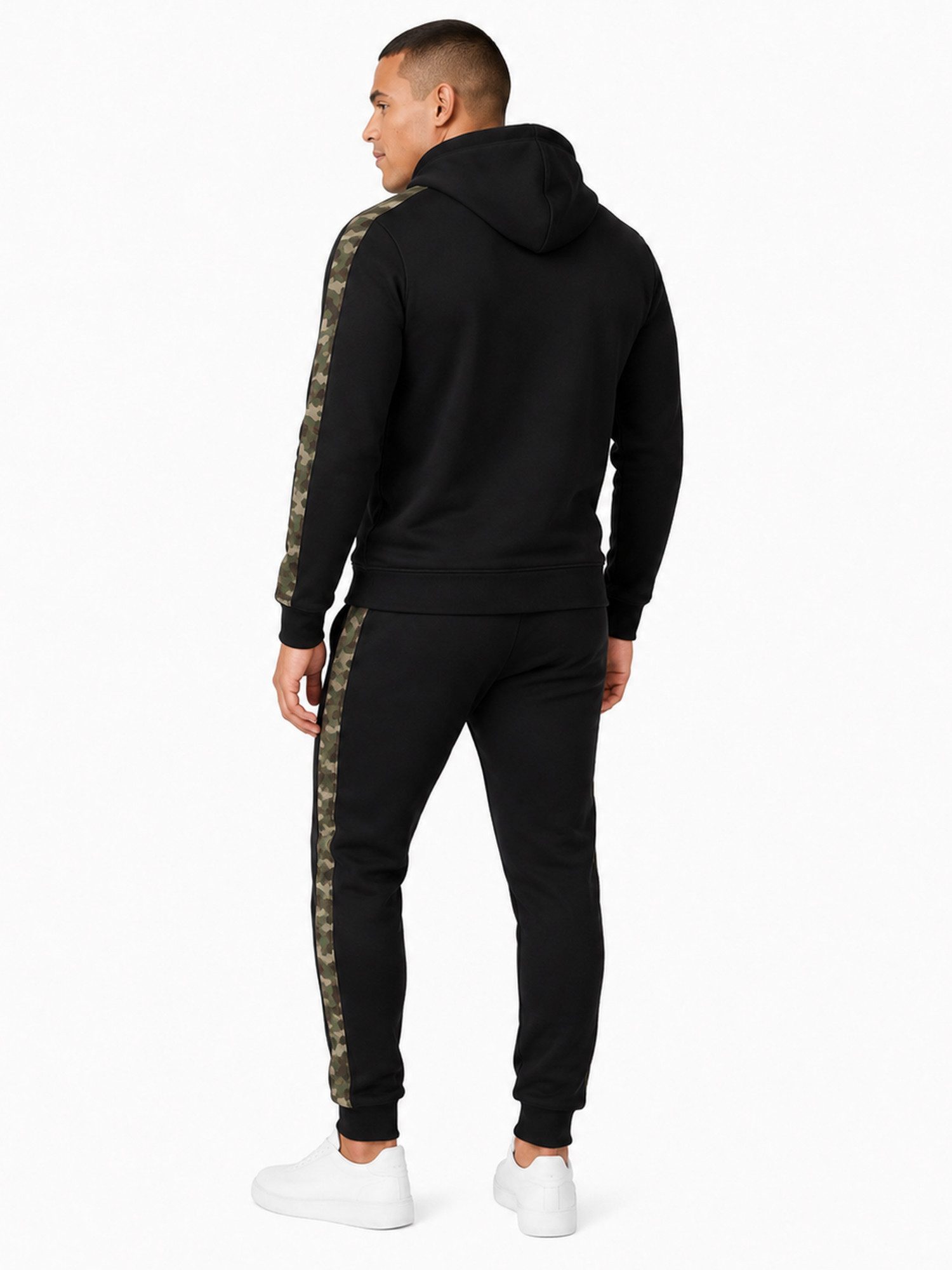 L.gonline Freizeitanzug Herren Jogginganzug zweifarbig sportlich mit Streifen, 526 (Kapuzenjacke mit Reißverschluss, Hose, 2-tlg), Fitness Freizeit Casual