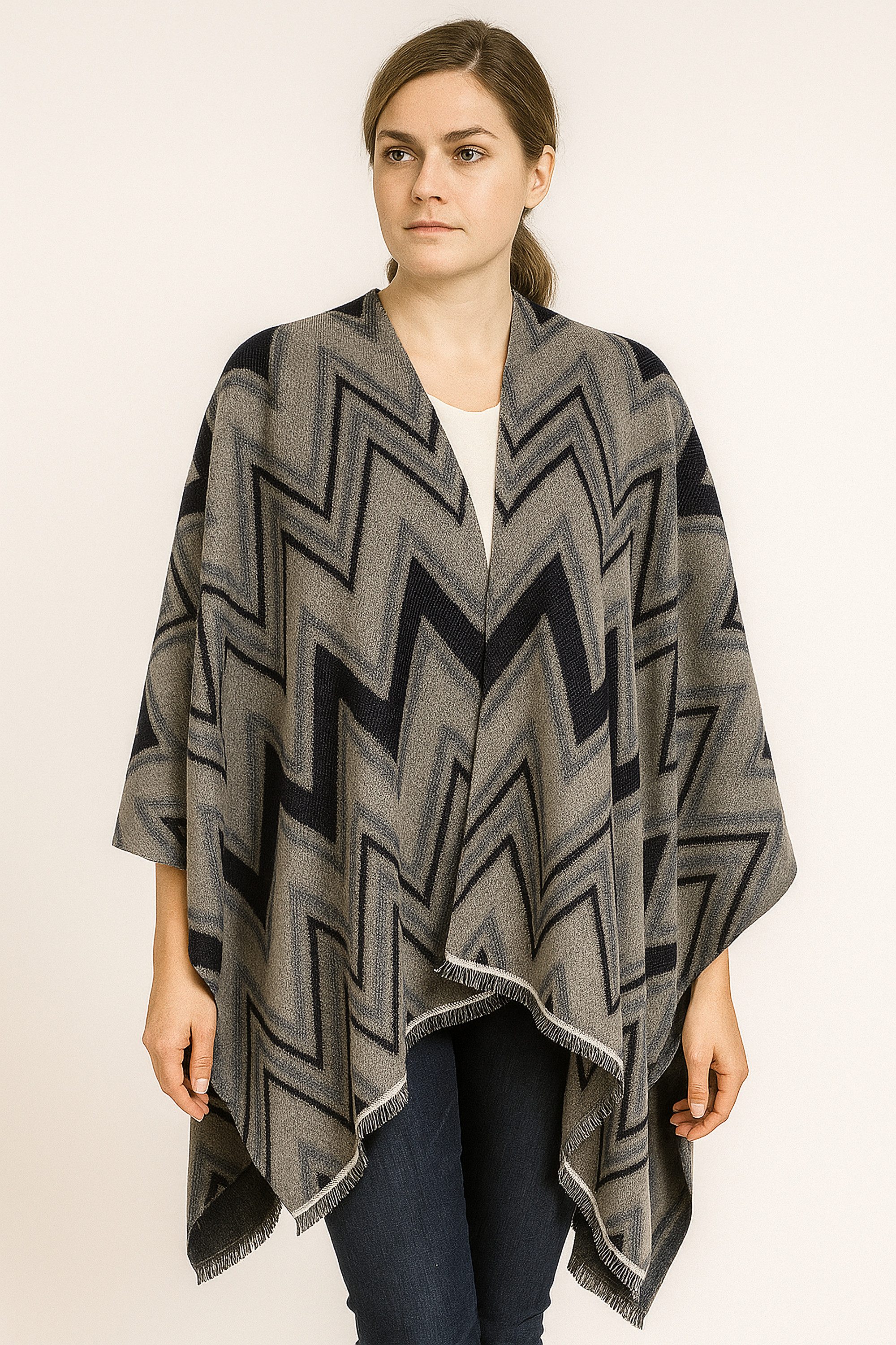 COLLEZIONE ALESSANDRO XXL-Schal Marcia, (1-St), Poncho im Zick-Zack Design