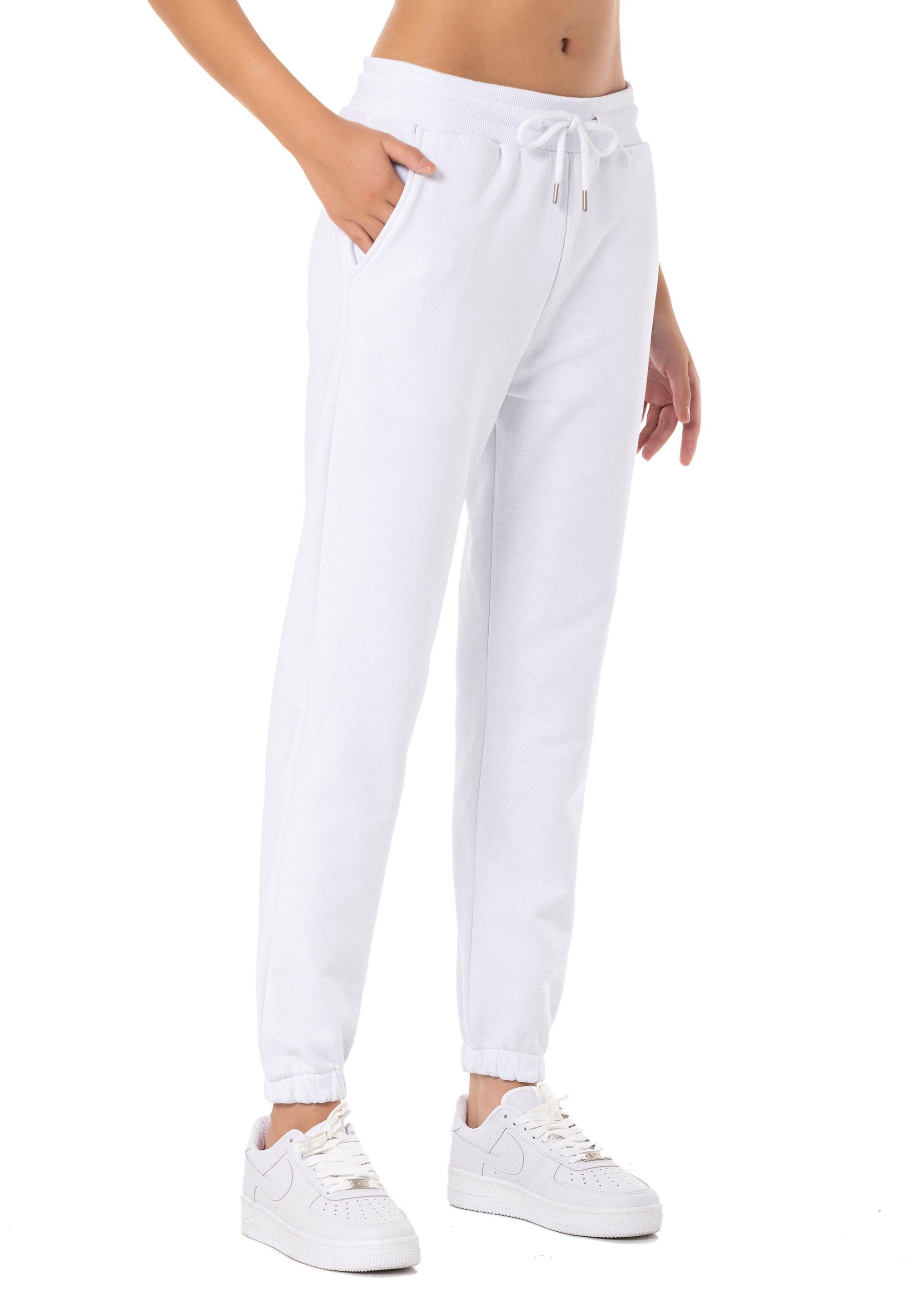 Sweatshirt Weiß mit Premium Jogginganzug (Spar-Set, Sweatpant Basic 2-tlg), Premium Qualität RedBridge