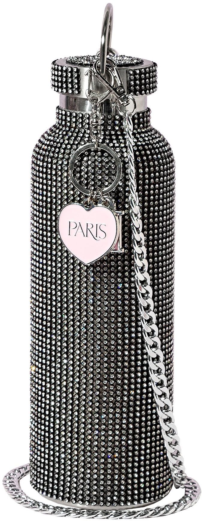 Paris Hilton Trinkflasche Paris Hilton, Luxus Trinkgefäß mit über 5000 Strasssteinen, Wasserflasche in Diamant-Optik, Luxusgetränkebehälter, aus Edelstahl