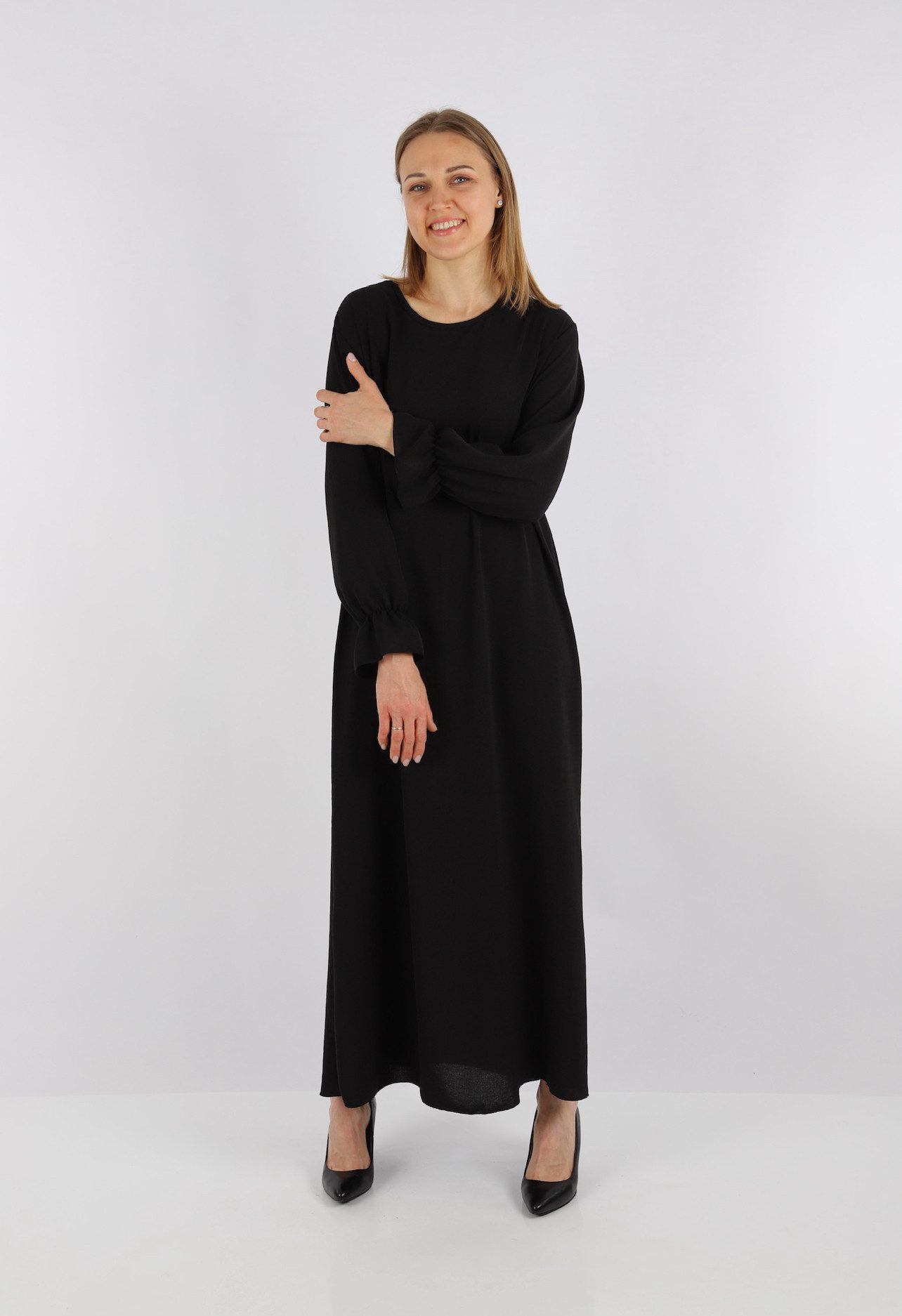 HELLO MISS Sommerkleid Elegantes Langarm Abaya Kleid aus Jazz Stoff Sommerkleid für Damen in Unifarbe