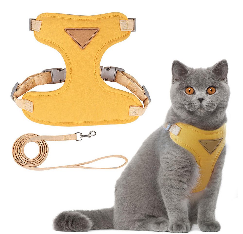 Ledander Katzen-Geschirr, verstellbares Katzegeschirr, Ausbruchsicher Katzengarnitur, Brustgeschirr für Katzen, Kätzchen, Hunde, Katzegeschirr mit Leine