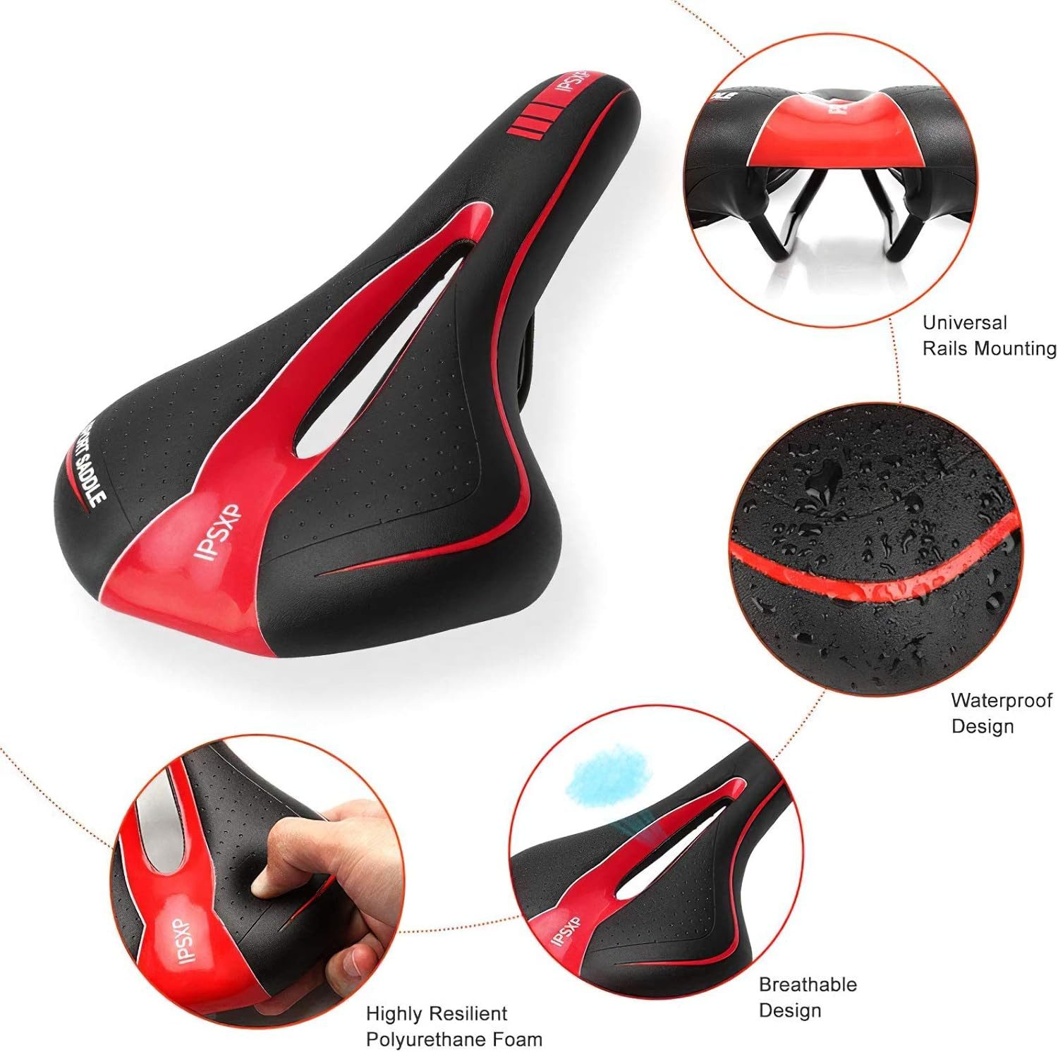 IPSXP Fahrradsattel Fahrradsattel, ergonomisch, Gel-Polsterung, MTB & Rennrad Sattel (Universeller Fahrradsattel für Rennräder, Mountainbikes und Trekking., Fahrradsattel inkl. Montageset, geeignet für alle Fahrradtypen), Ergonomisches Design mit zentraler Aussparung zur Druckentlastung.