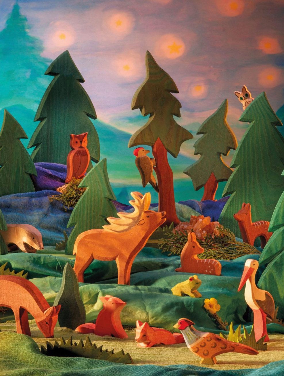 Ostheimer Spielfigur Tanne lang mit Stamm und Stütze aus Holz, passend auch für den Specht, (Set, 2-tlg., 1), Made in Germany