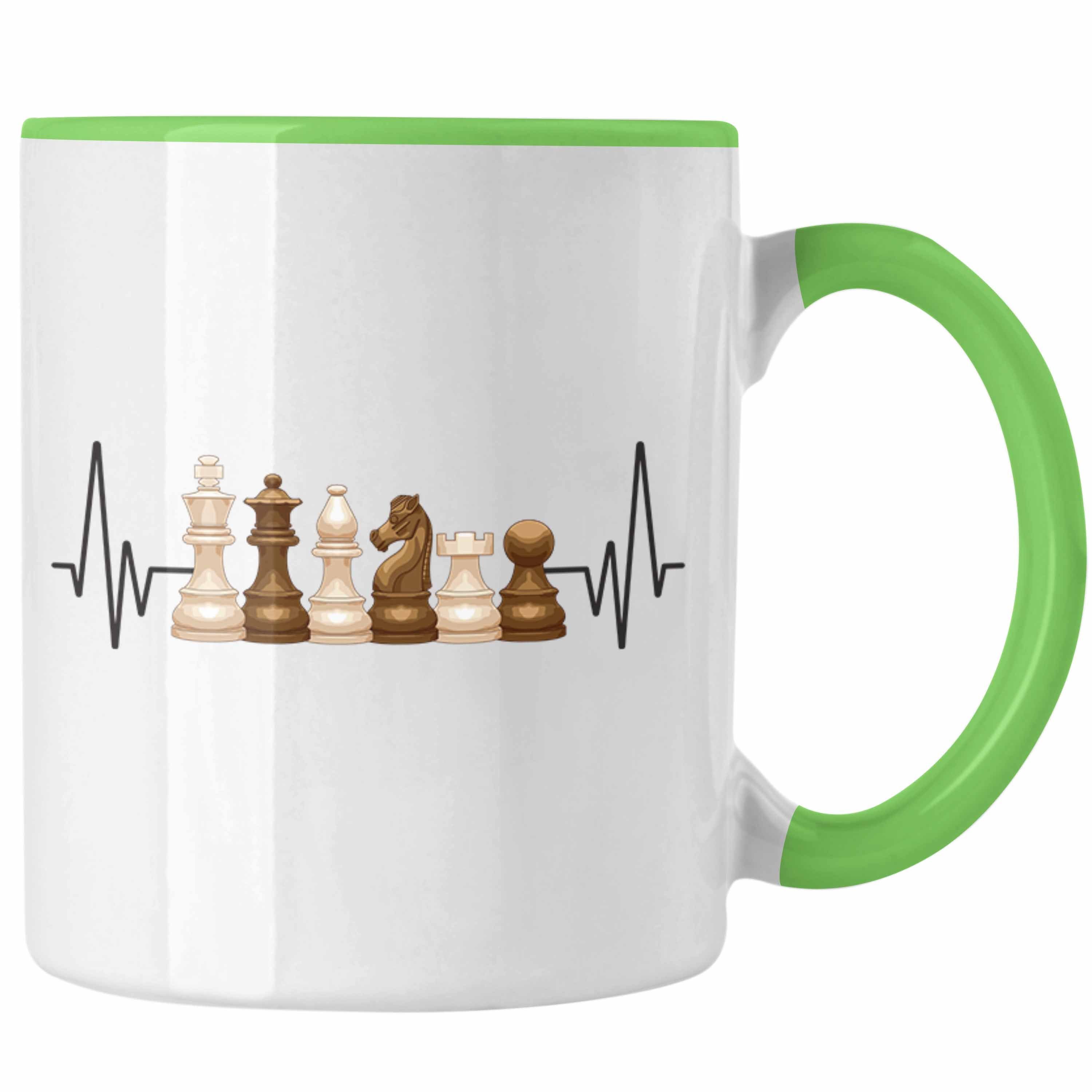 Trendation Tasse Trendation - Schach Herzschlag Tasse Geschenk für Schachspieler Hobby Grün