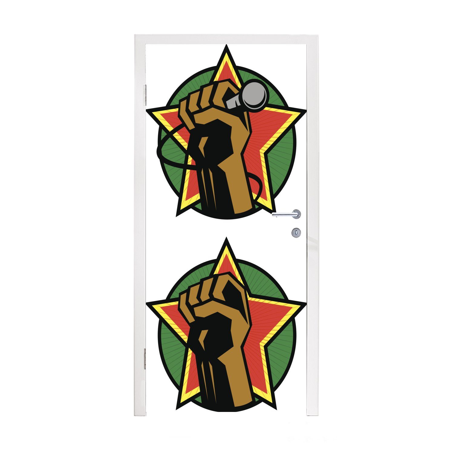 MuchoWow Türtapete Eine Illustration von Fäusten mit Reggae-Farben, Matt, bedruckt, (1 St), Fototapete für Tür, Türaufkleber, 75x205 cm