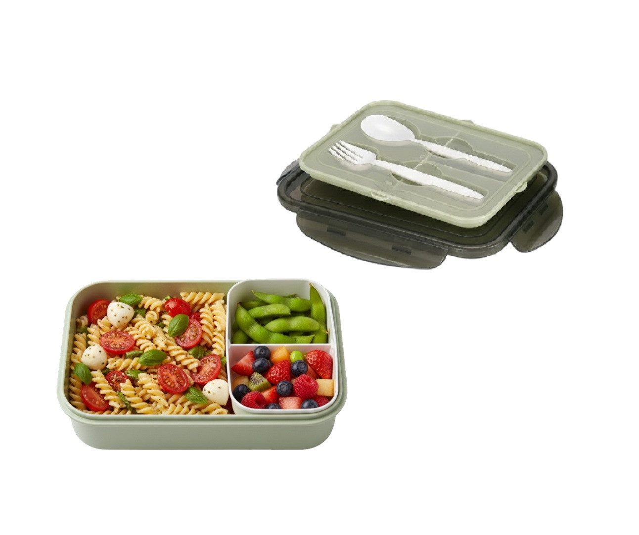 Cheffinger Lunchbox Brotdose mit Gabel & Löffel – Lunchbox 1,3L für Kinder & Erwachsene, Kunststoff, (4-tlg), mit Gabel & Löffel