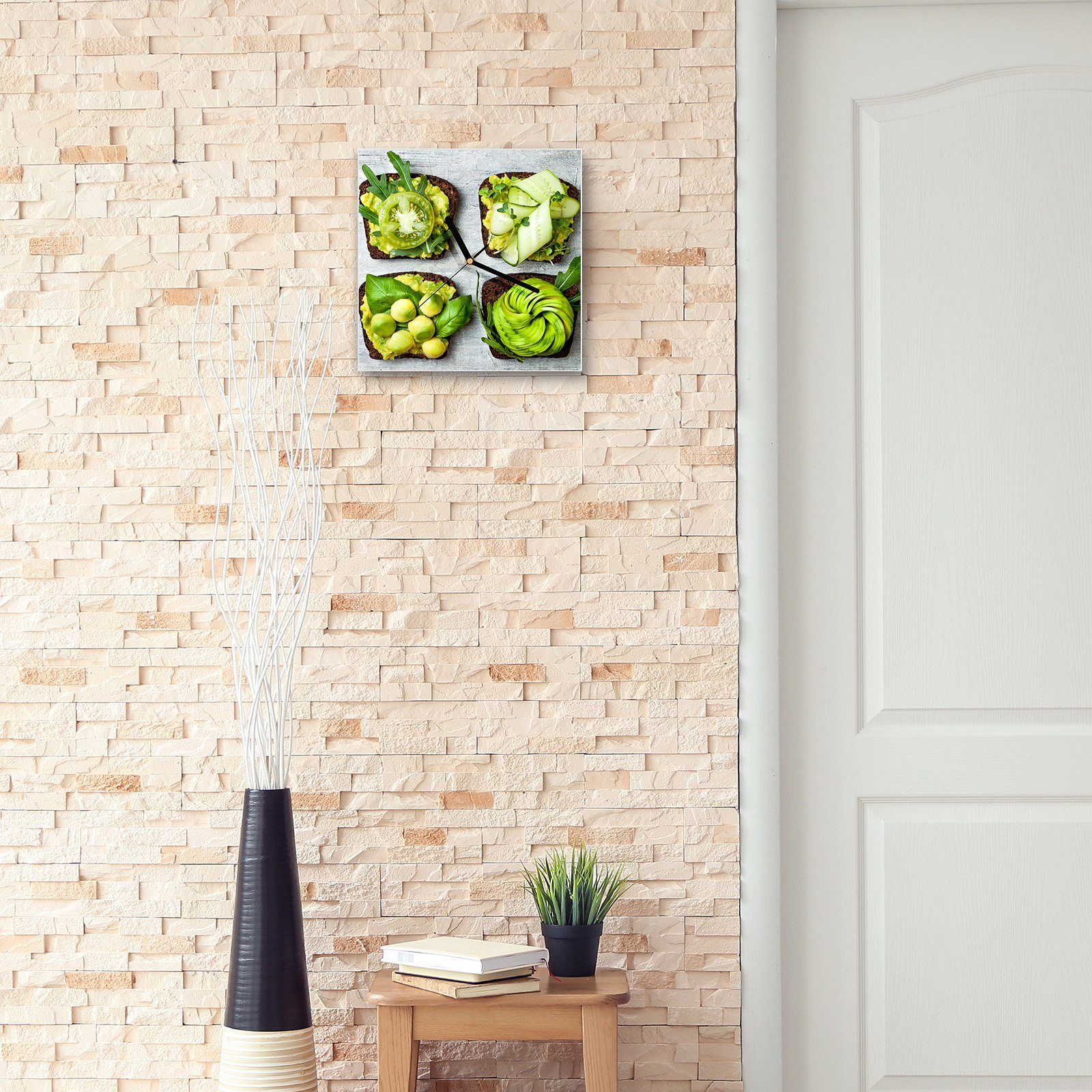 Primedeco Wanduhr x 30 Wanduhr Frische 30 Avocado Motiv mit cm Größe Toasts Glasuhr Wandkunst