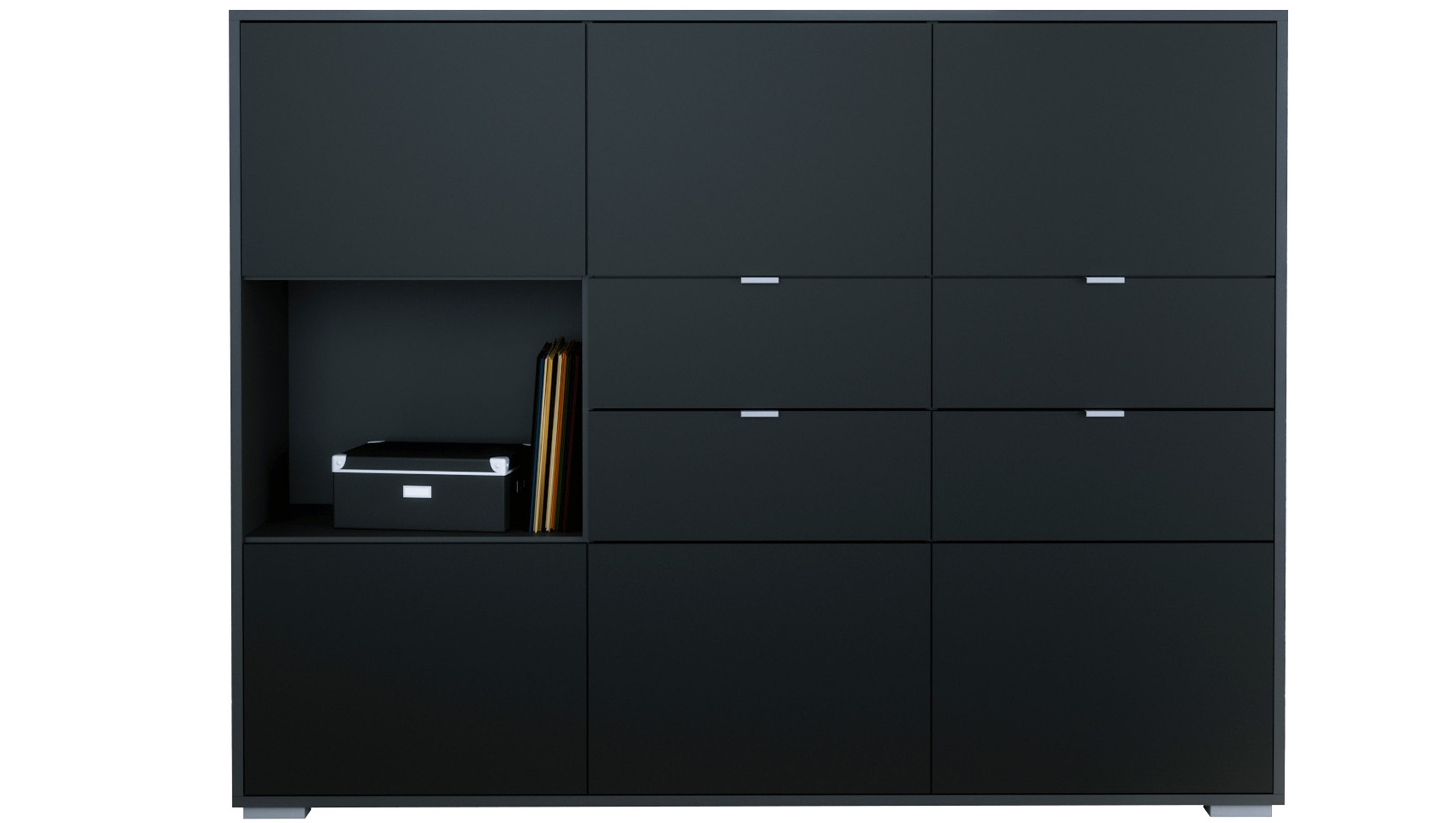Vladon Highboard Milano (Highboard mit 6 Türen Schwarz matt, 4 Schubladen S günstig online kaufen