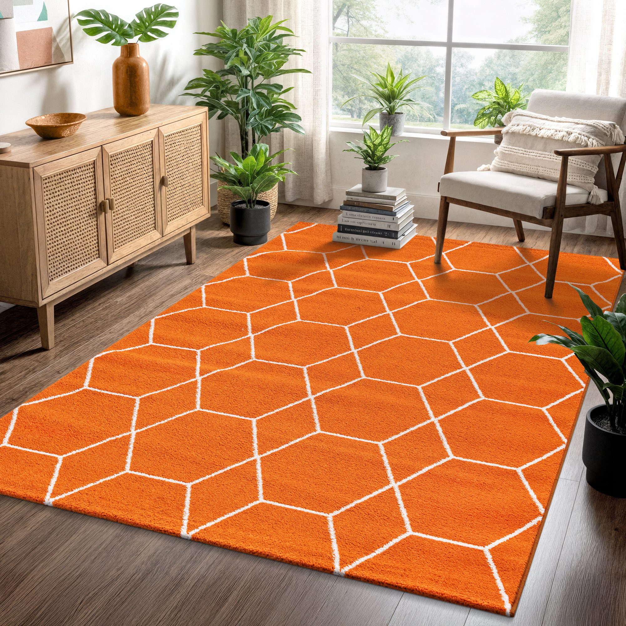 Sanat Teppich Trellis, auch als Läufer und Rund, rechteckig, Höhe: 10 mm, Kurzflor, skandi, boho, große Farbauswahl, alle Räume