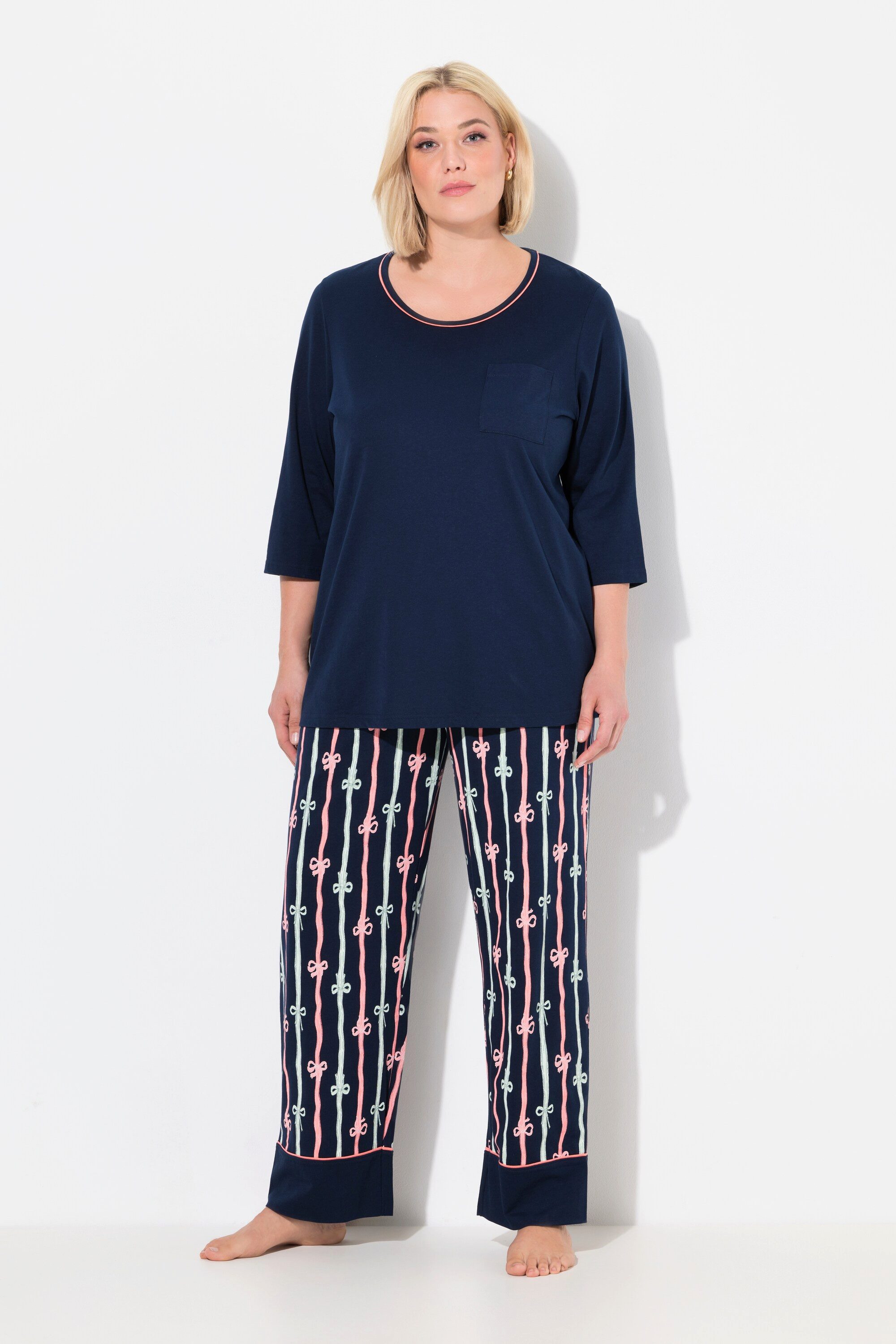 Pyjama Pyjama Schleifenmuster Rundhals Halbarm