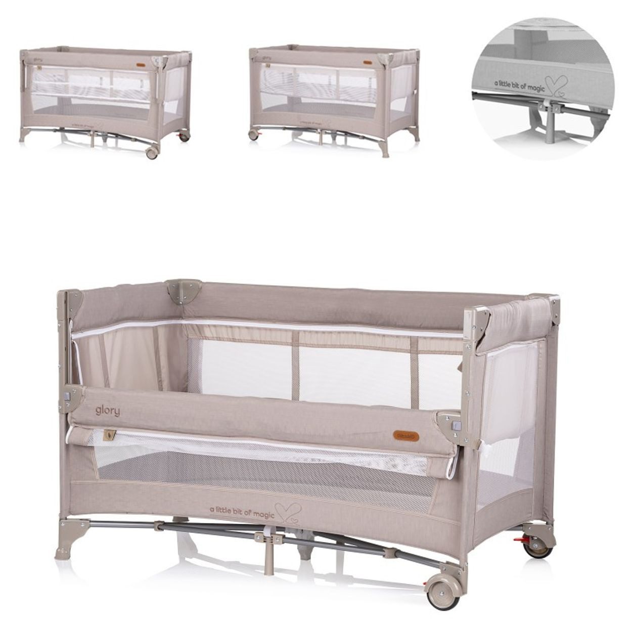 Chipolino Baby-Reisebett Reisebett Glory 2 Ebenen, Matratze Räder zusammenklappbar Tragetasche