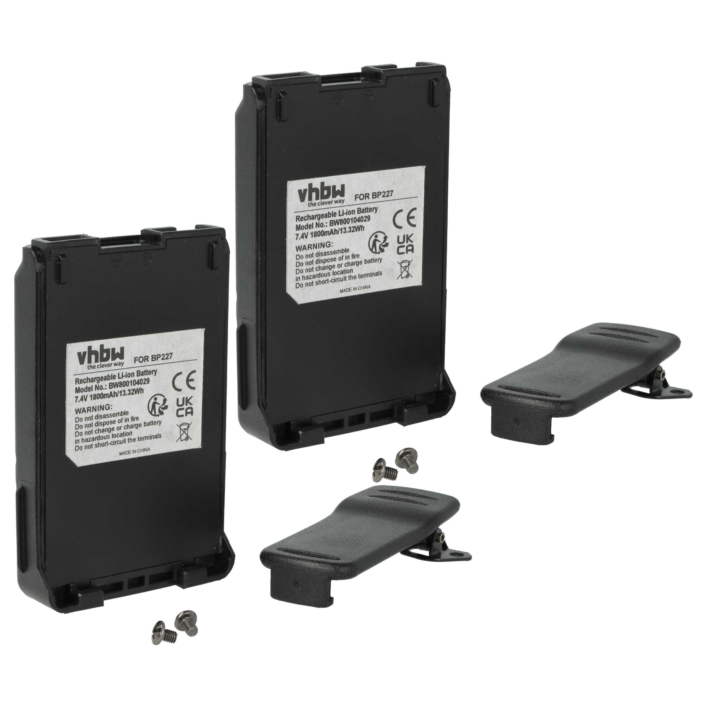 vhbw Ersatz für Icom BP-227UL, BP-274 für Funkgerät (1800 mAh, 7,4 V, Li-Io Akku Akku Li-Ion 1800 mAh (7,4 V, 2 St), Leistungsfähige Austausch-Akkus für Ihr Funkgerät, Walkie-Talkie