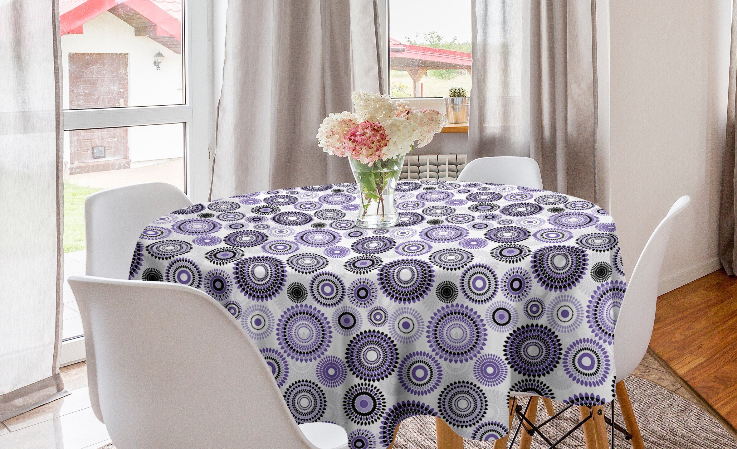 Abakuhaus Tischdecke Kreis Tischdecke Abdeckung für Esszimmer Küche Dekoration, Schwarz Lila Mandala