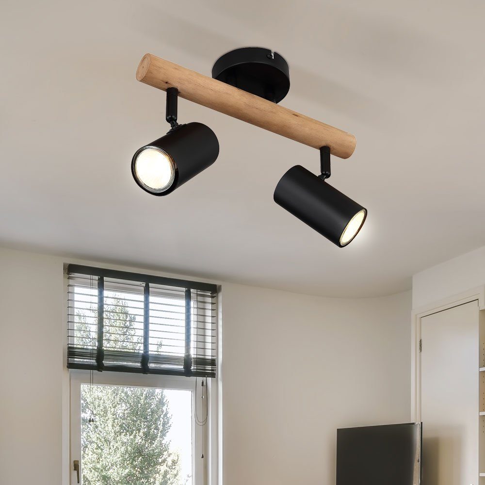 Globo Deckenstrahler, Leuchtmittel nicht inklusive, Deckenleuchte Wohnzimmerlampe 2 Flammig Holz Spots beweglich L 31 cm
