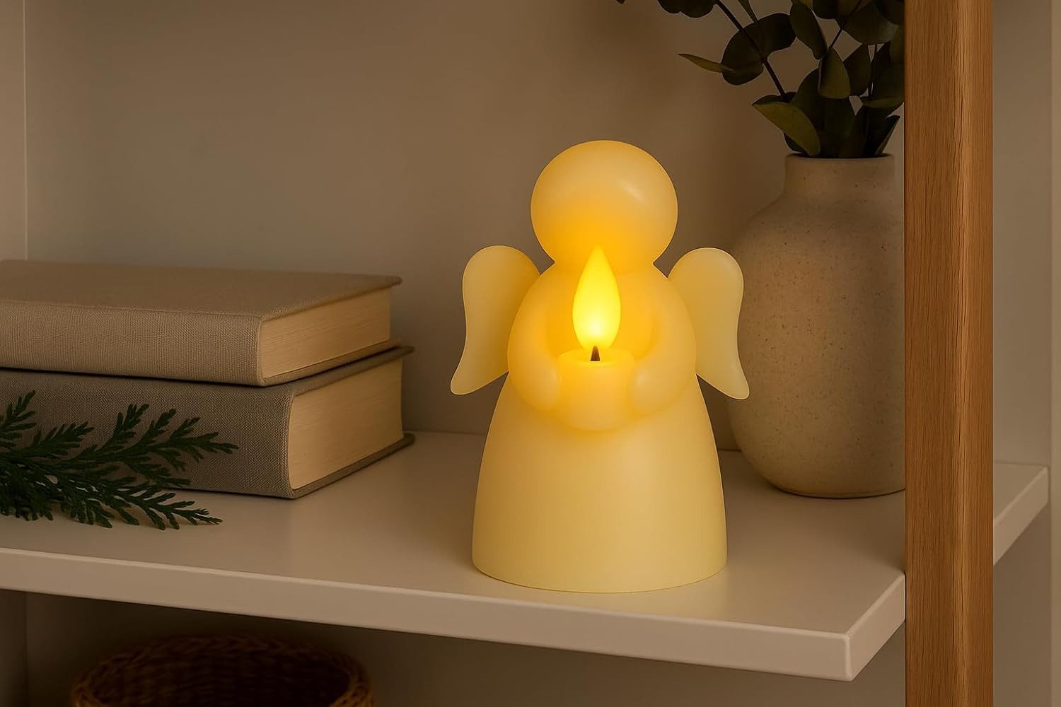mucHome LED-Kerze LED Kerze Echtwachs flackerndem Licht Timer Engel oder Tannenbaum