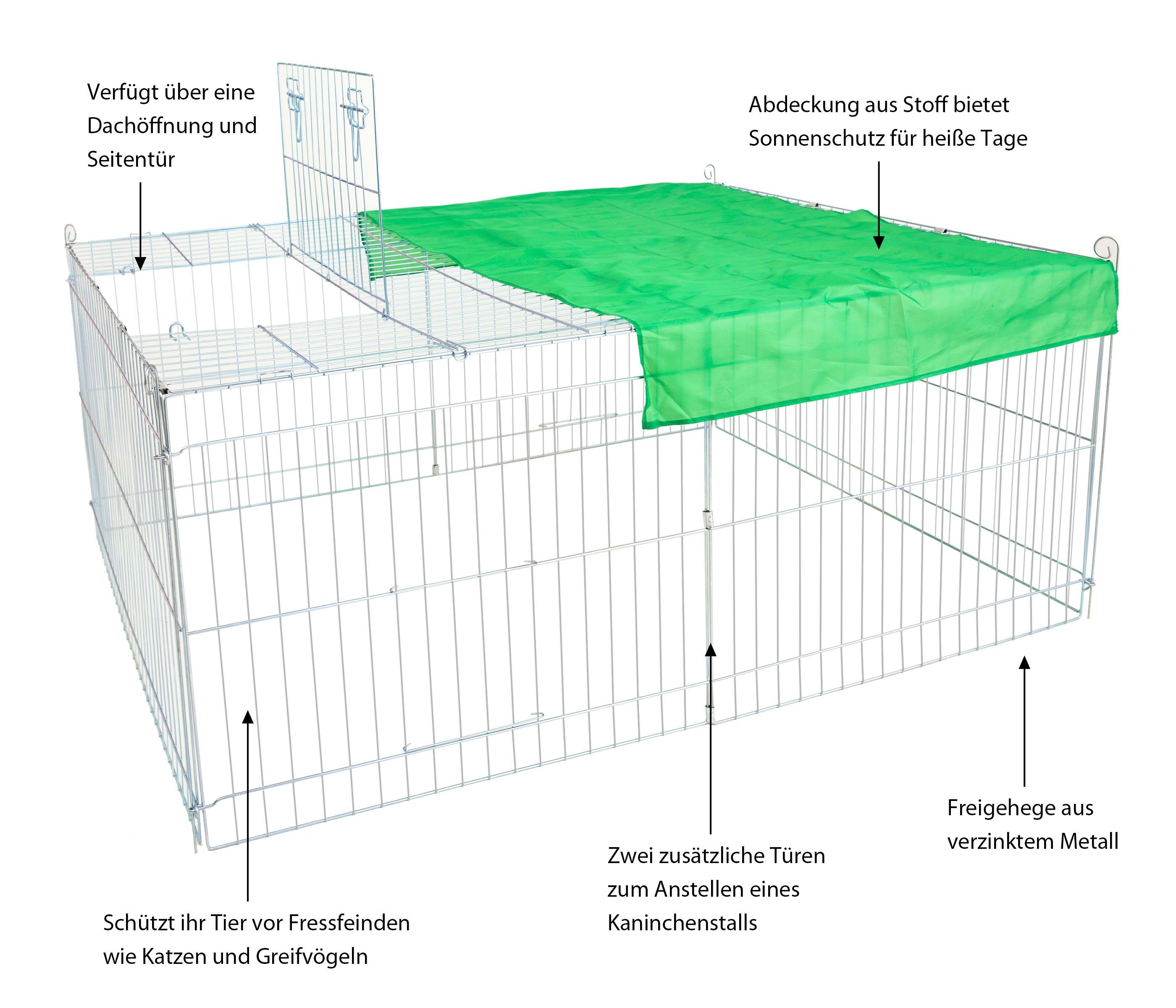 Dehner Freigehege Kleintier-Freilaufgehege Björn, Metall, sicheres Außengehege für Nager mit Sonnenschutz und Dachöffnung