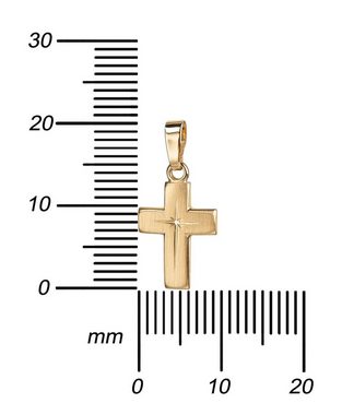 JEVELION Kreuzkette kleiner Kreuzanhänger 750 Gold - Made in Germany (Goldkreuz, für Damen und Kinder), Mit Kette vergoldet- Länge wählbar 36 - 70 cm oder ohne Kette.