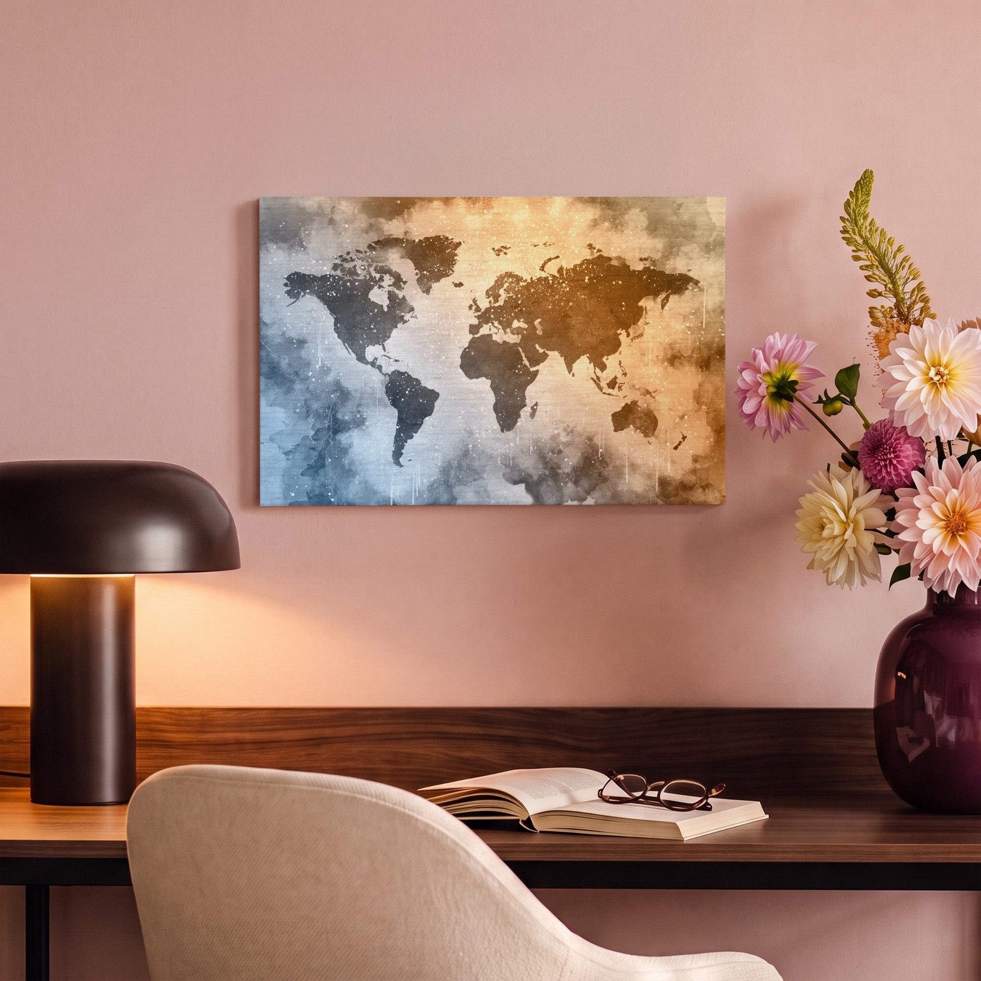 OneMillionCanvasses® Leinwandbild Weltkarte - Abstrakt - Farben, Fotodruck (1 St), Leinwand Bilder Klein, Wand Dekoration Aesthetic 30x20 cm – Bild 4 von 5
