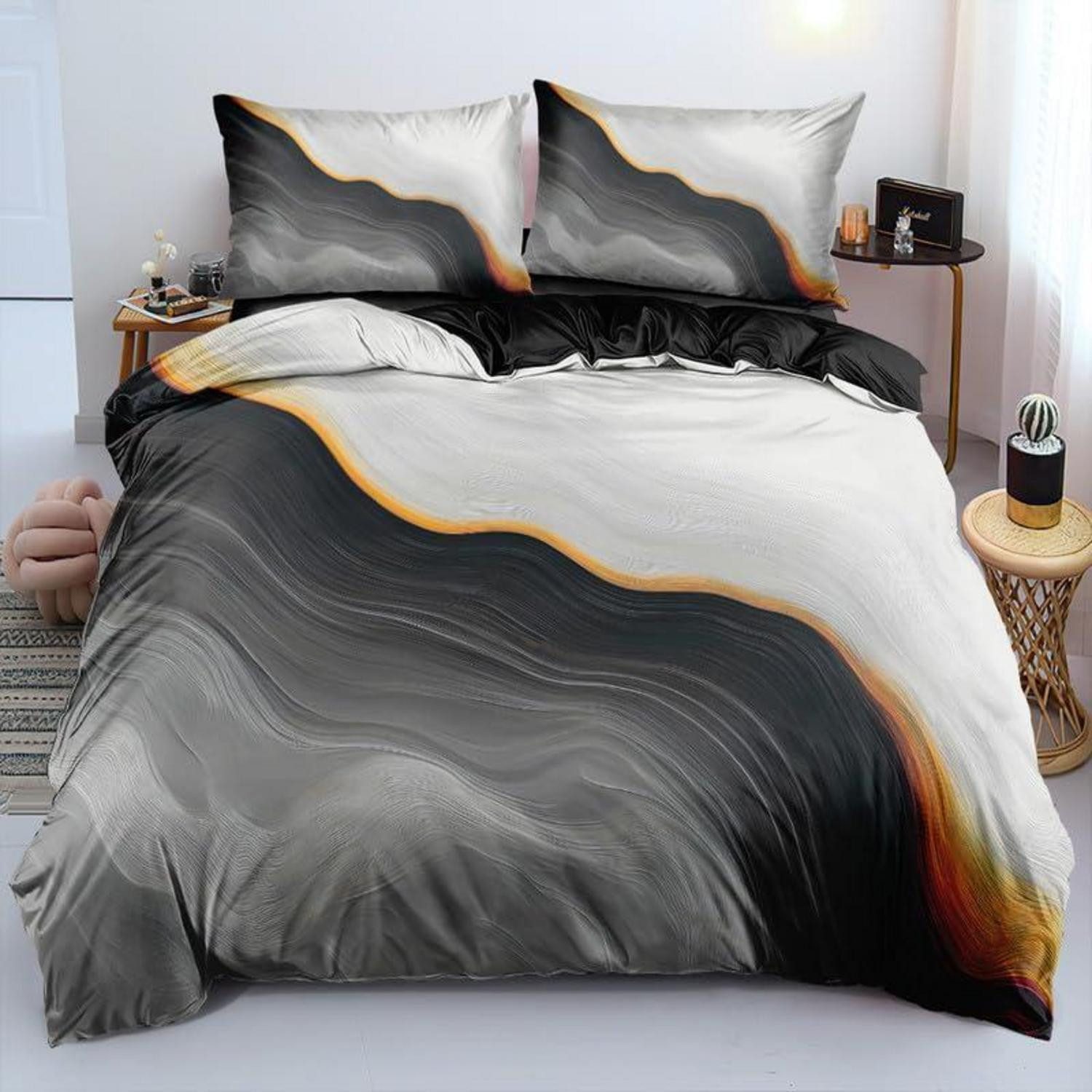 LuxusKollektion Wendebettwäsche Bettwäsche 3D Marmor 135x200 Anthrazit Gold