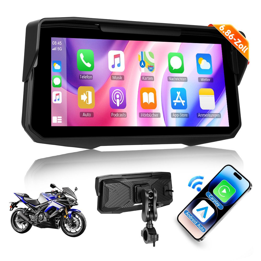 6,86" Bildschirm Motorräder Tragbarer Smart Player IP68 Wasserdicht Navigationsgerät