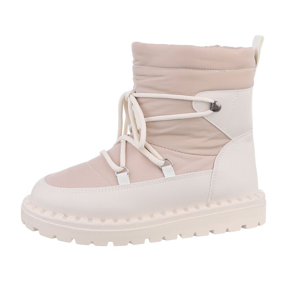 Ital-Design Damen Snowboots Freizeit Snowboots Flach Schnürstiefeletten in Beige von Ital-Design