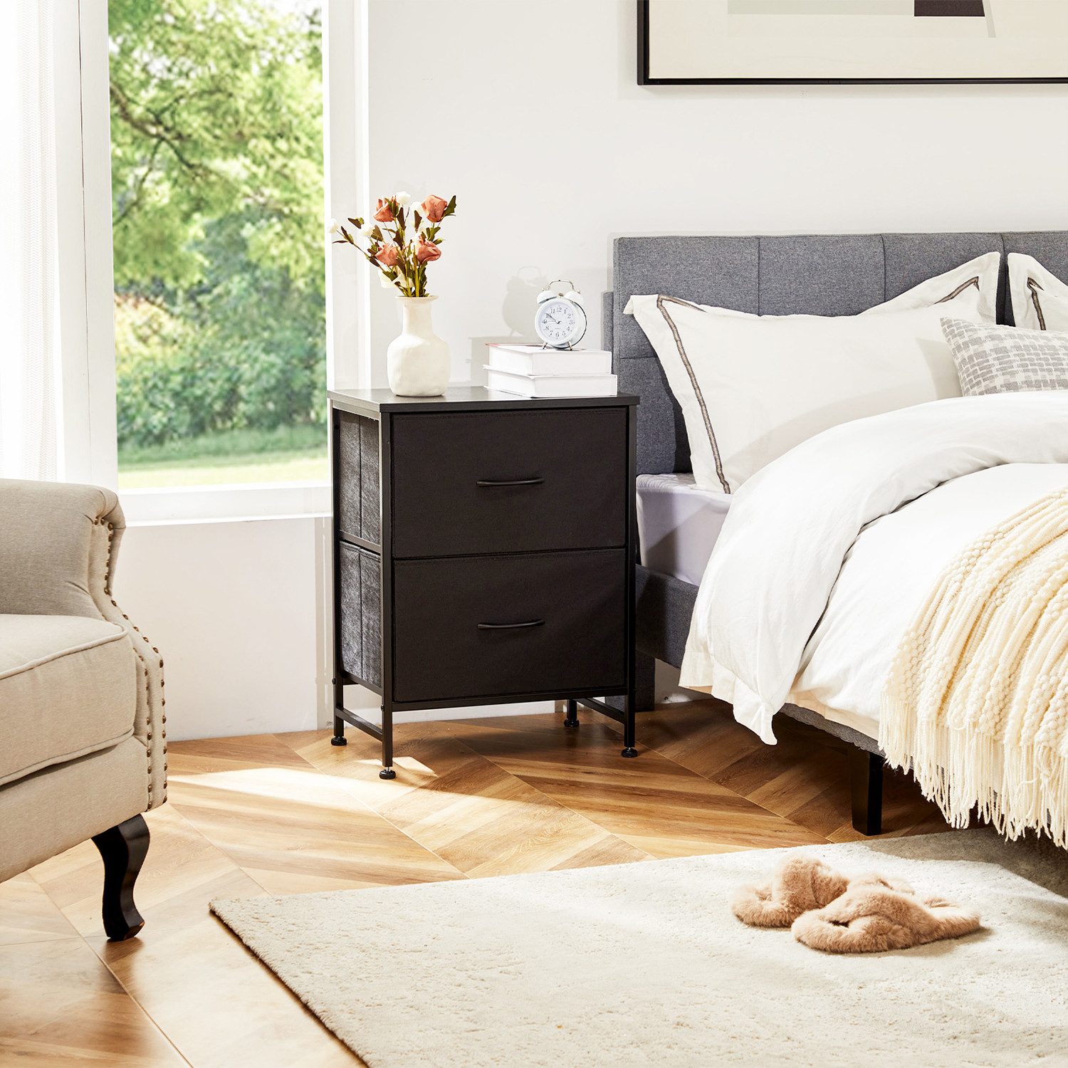 DUMOS Nachttisch Nachttisch mit 2 Schubladen, Stoffkommode,Nachtkommode (ei günstig online kaufen