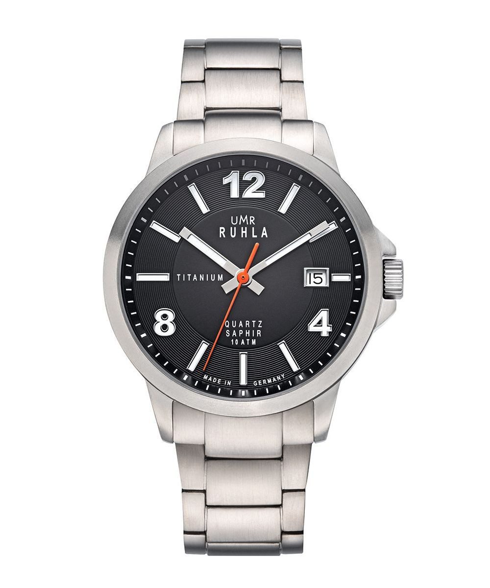 UMR Ruhla Quarzuhr Titan Herrenuhr 32004 40 mm Schwarz Titanband Saphirglas 10 ATM