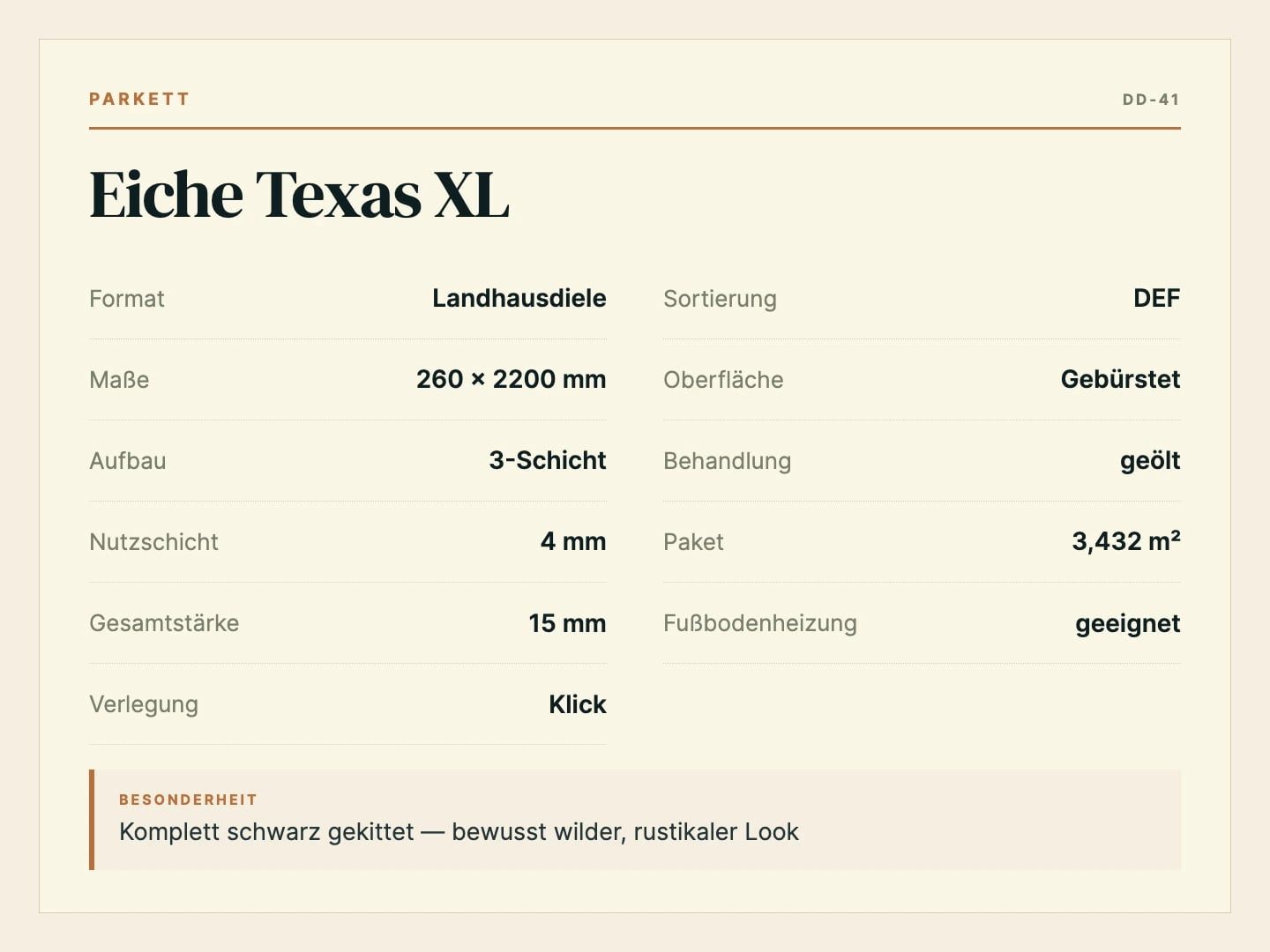 DielenDealer Parkett Musterstück Eiche Texas XL, Rustikal, Natur geölt (ca. 19 × 28 cm)