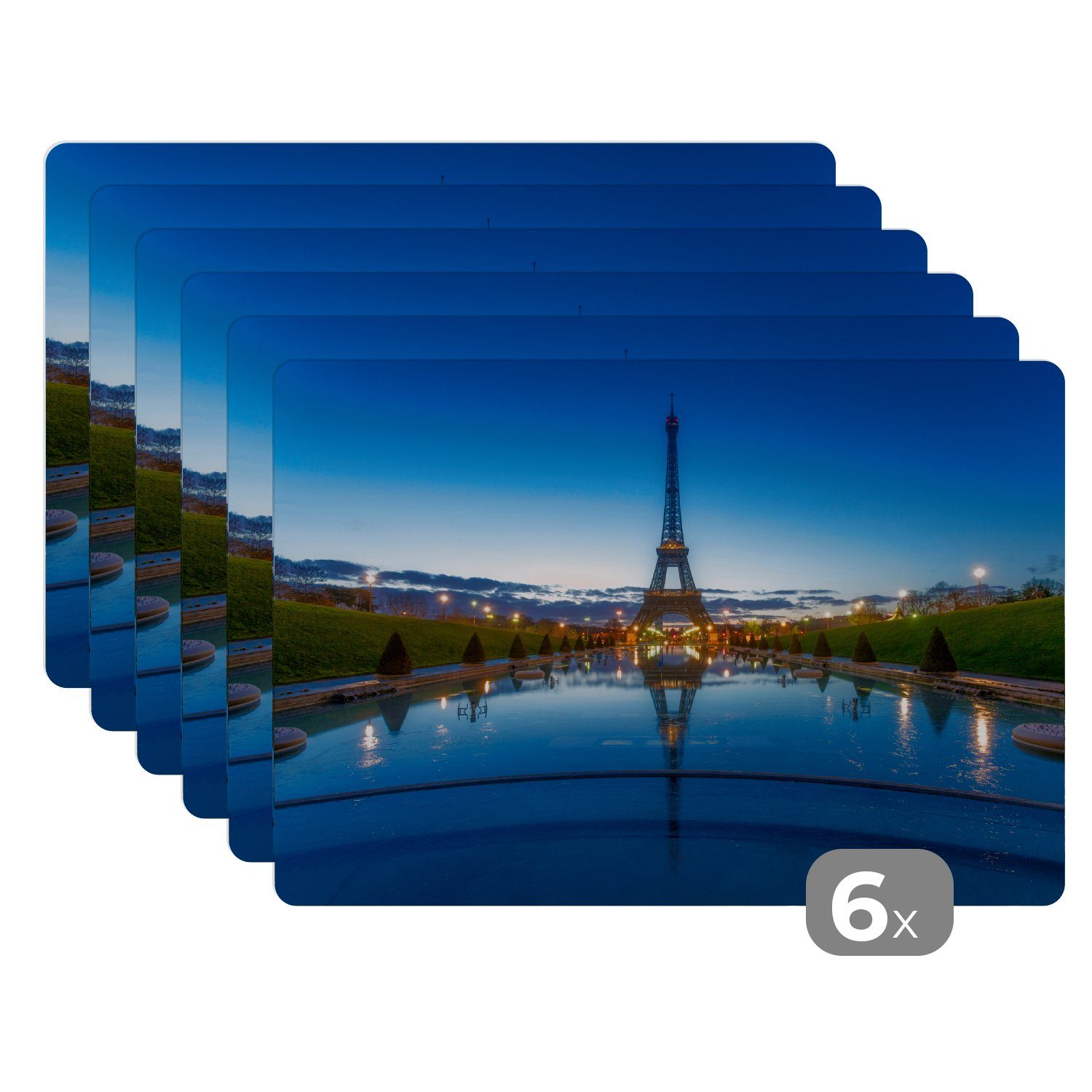 Platzset, Der Eiffelturm am Abend bei sehr klarem Himmel in Paris, MuchoWow, (6-St), Platzset, Platzdecken, Platzmatte, Tischmatten, Schmutzabweisend