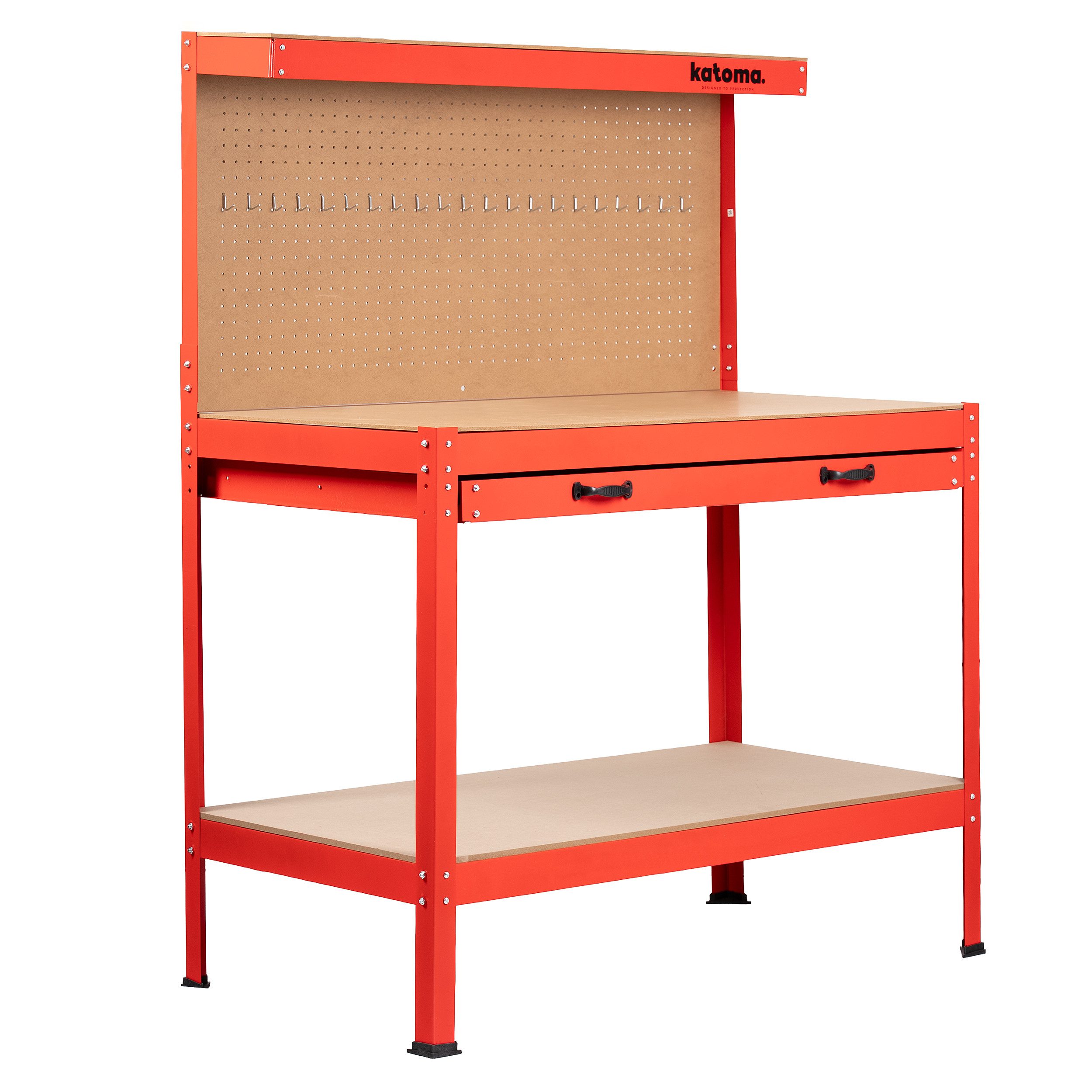 Katoma Werkbank WORK ONE Werkzeugbank 120 x 60 cm bis 200 kg, mit Lochwand, Haken und Schublade