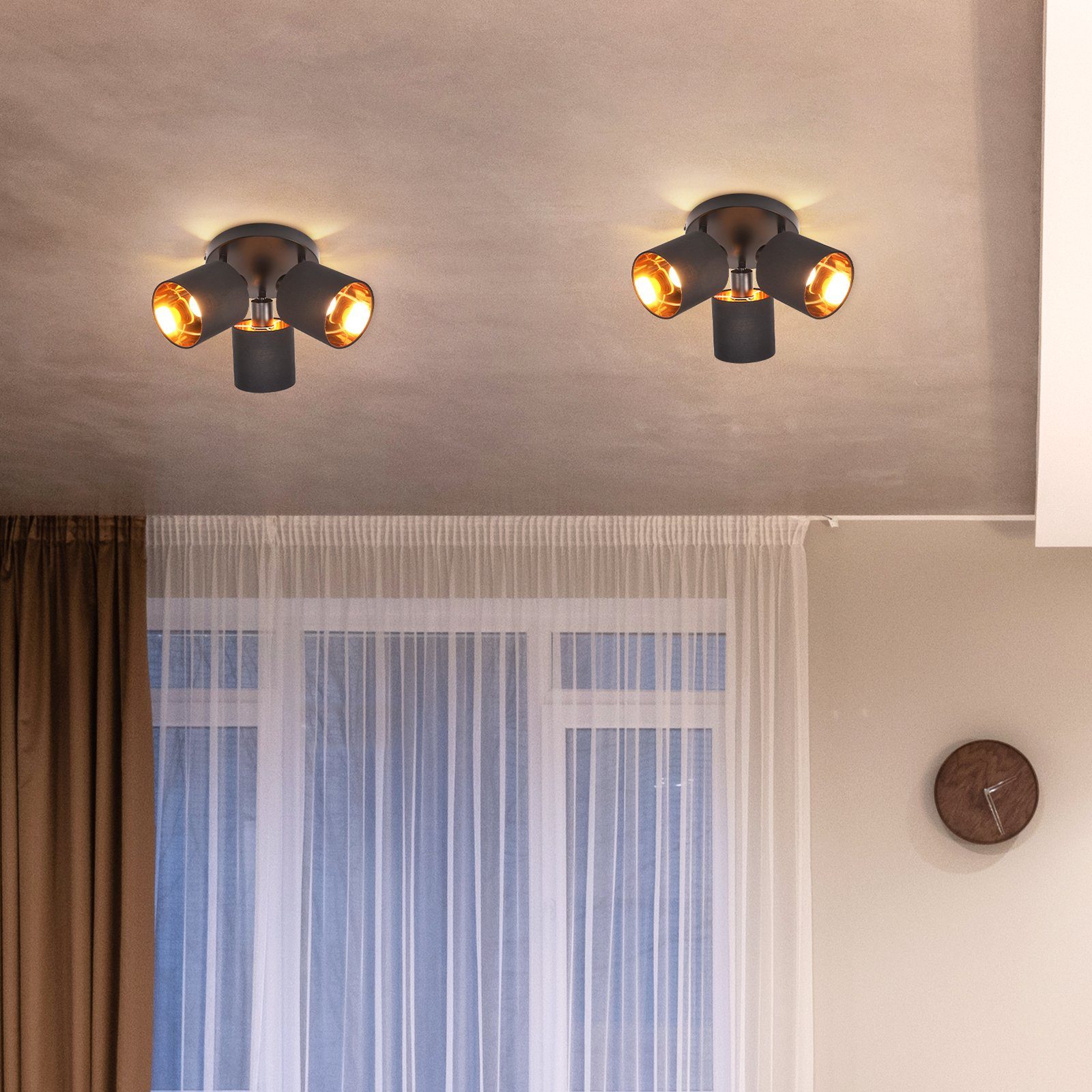 ZMH Deckenleuchte 3 Flammig E14 Deckenstrahler Vintage Deckenspot Schwenkbar, ohne Leuchtmittel, Stoffschrim Modern für Wohnzimmer Schlafzimmer Küche