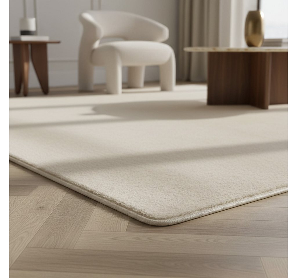 KADIMA DESIGN Teppich ISAR Wohnzimmer Waschbar Schlafzimmer Wohnzimmerteppich Esszimmer Uni, Rund, Höhe: 13 mm, Creme, 80x80 cm, Strapazierfähig Modern Esszimmerteppich Waschbar
