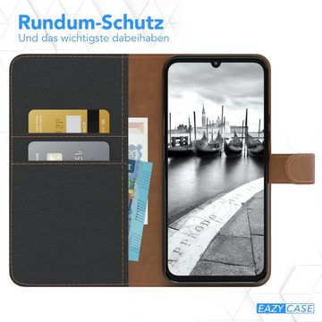 EAZY CASE Handyhülle Bookstyle Jeans für Xiaomi Mi 10 Lite 6,57 Zoll, Handytasche Jeans mit Standfunktion und Visitenkartenfach Schwarz